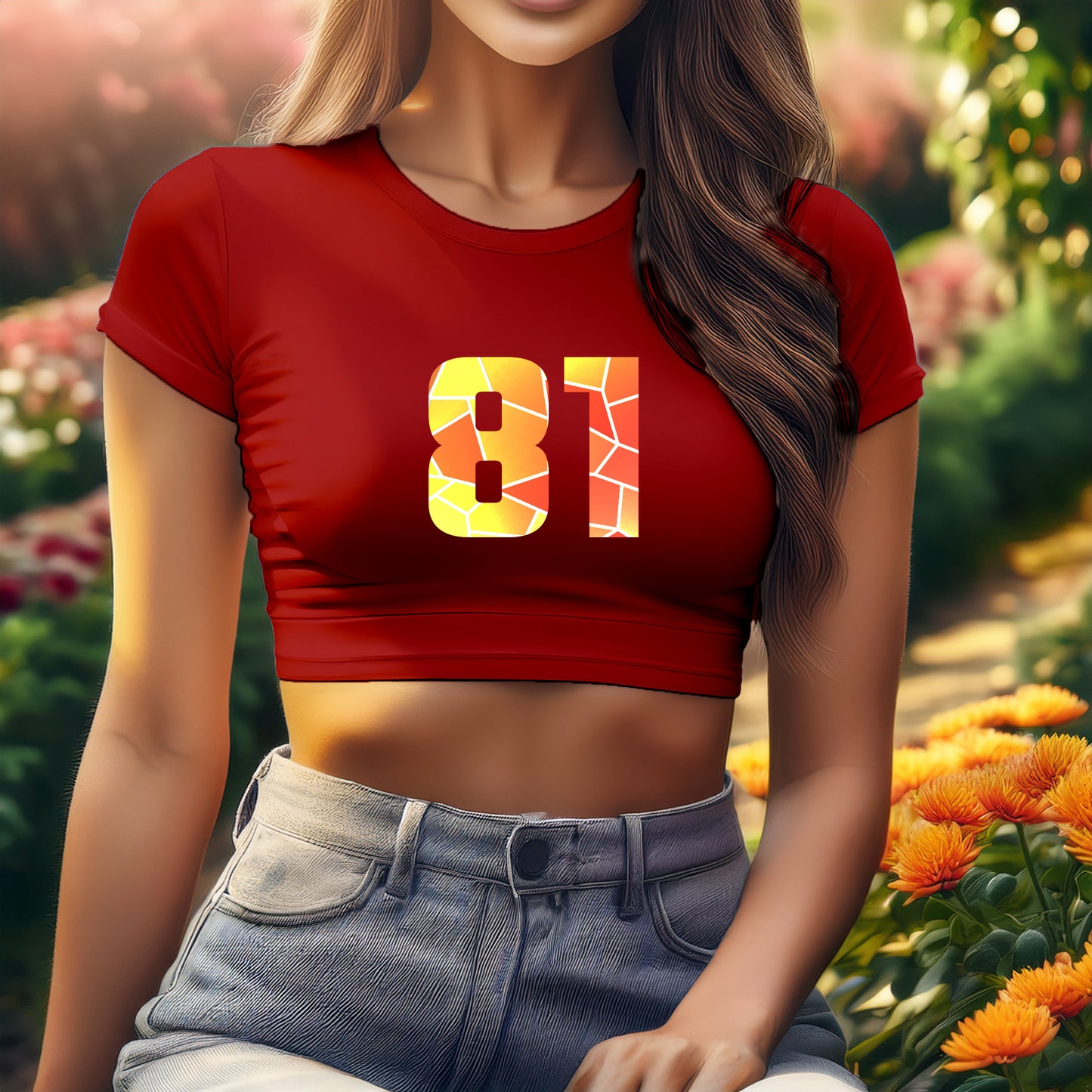 City Posters Plus 81 Number Women Crop Top (Red)