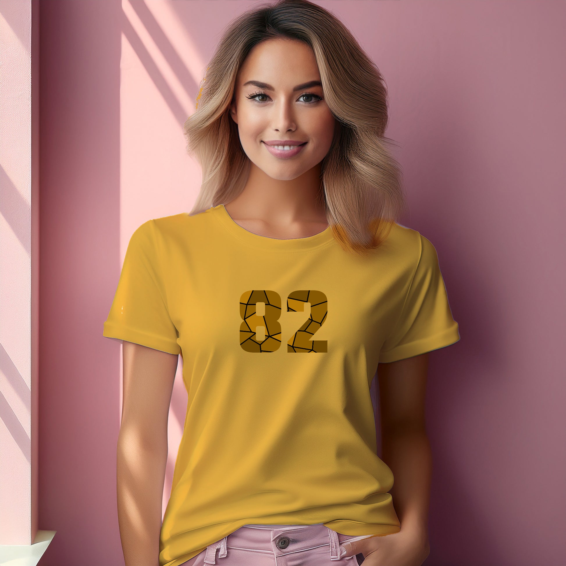 82 Number Women T-Shirt (Golden Yellow) | Stylish Numeric Graphic Tee
