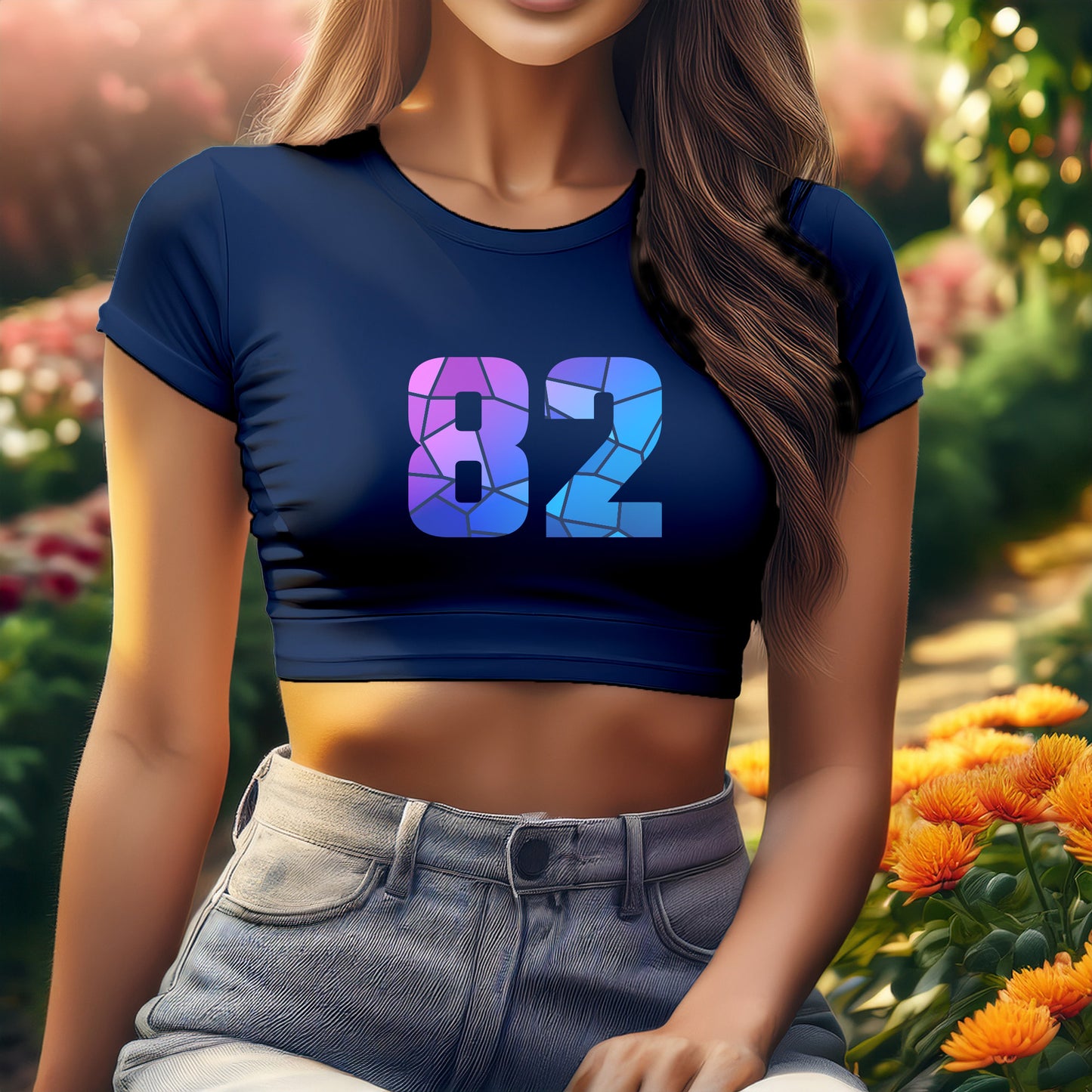 City Posters Plus 82 Number Women Crop Top (Navy Blue)
