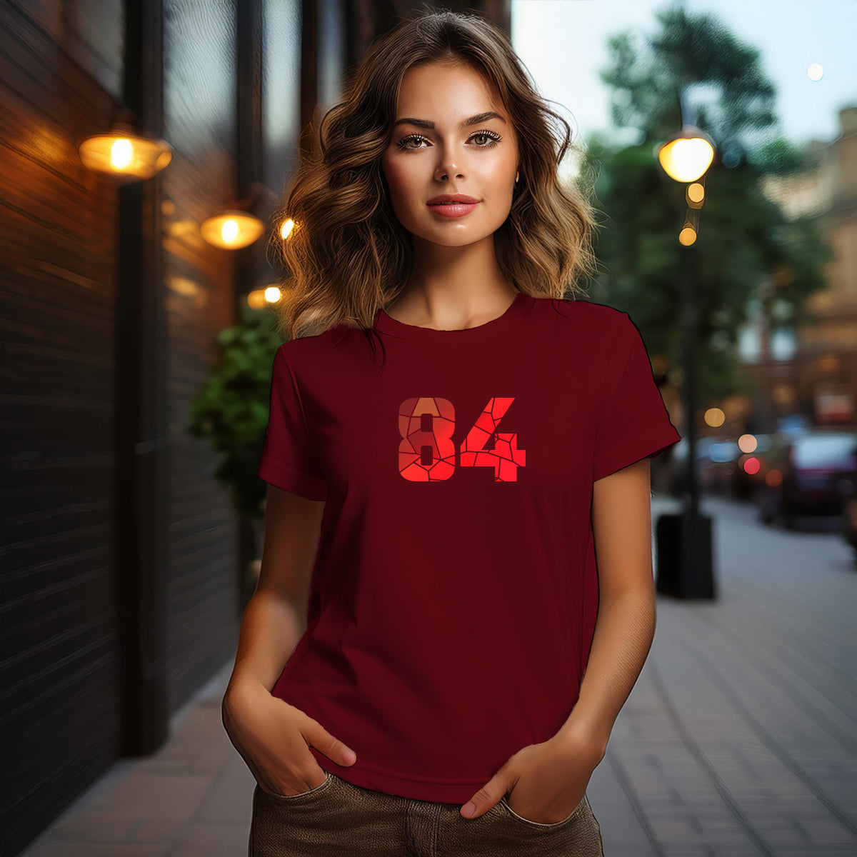 City Posters Plus 84 Number Women T-Shirt (Maroon) | Stylish Numeric Graphic Tee