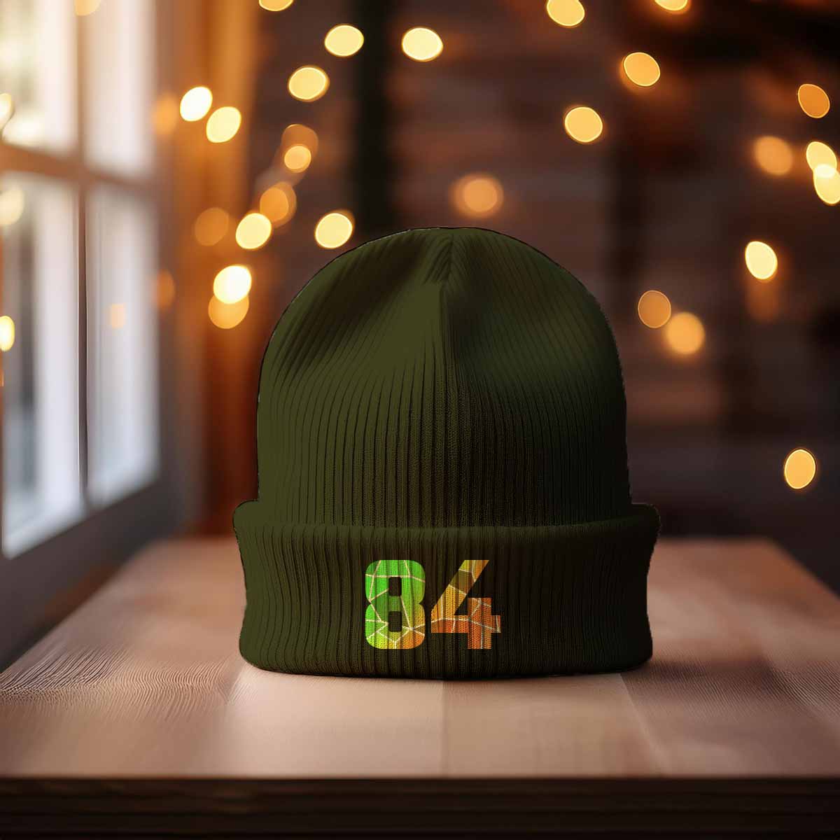 84 Number Cuffed Beanie (Olive)