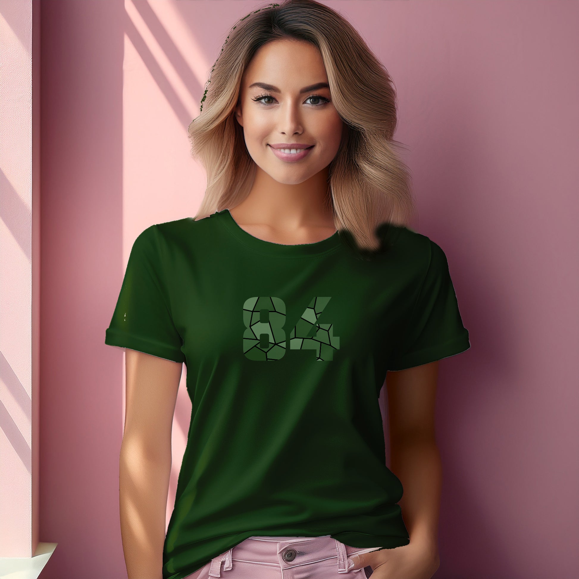 84 Number Women T-Shirt (Olive Green) | Stylish Numeric Graphic Tee
