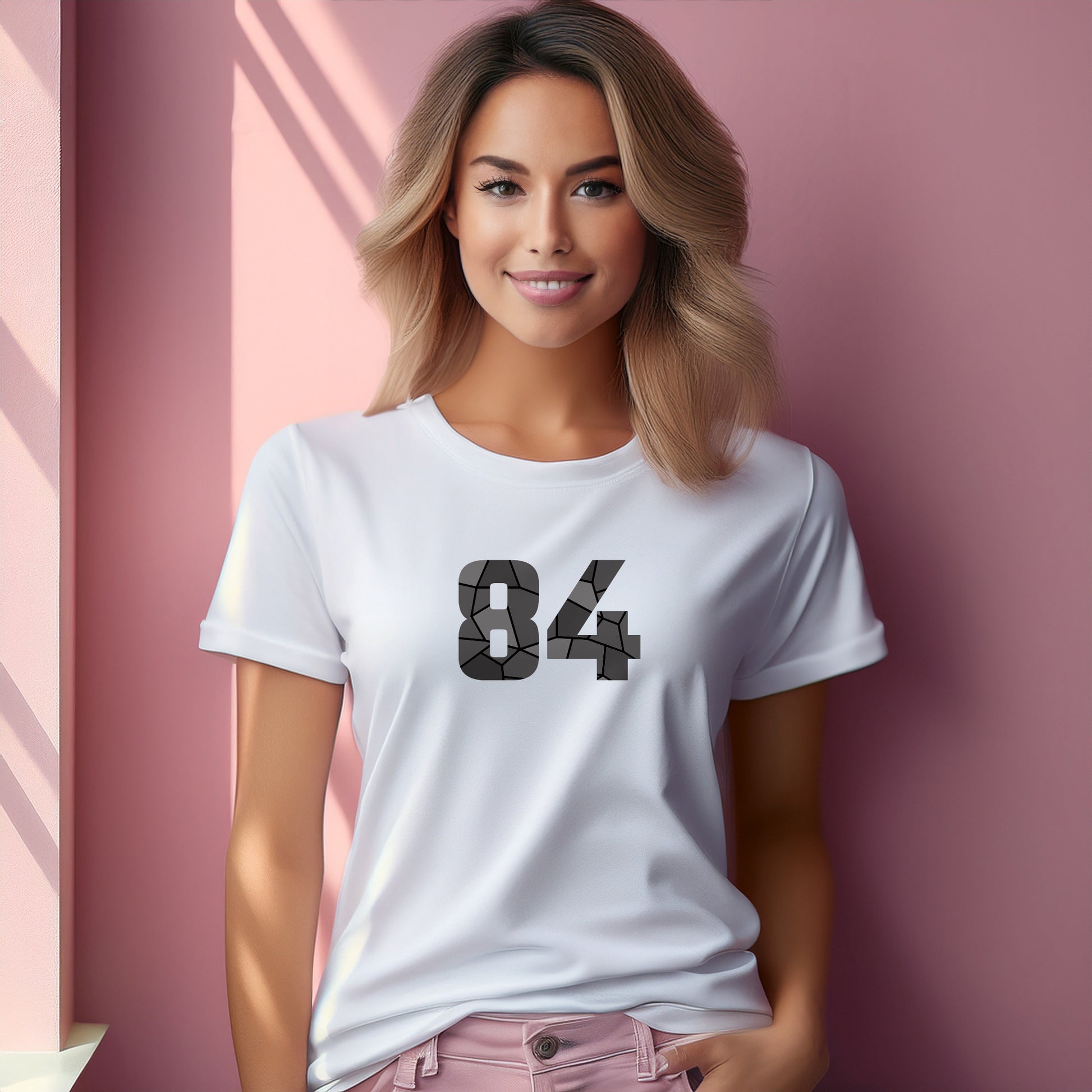 84 Number Women T-Shirt (White) | Stylish Numeric Graphic Tee