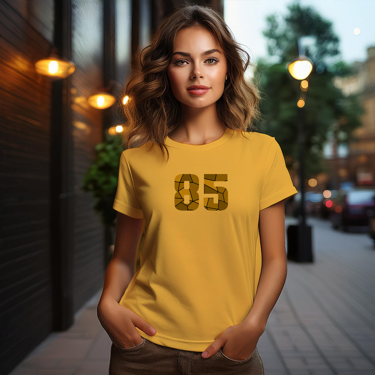 City Posters Plus 85 Number Women T-Shirt (Golden Yellow) | Stylish Numeric Graphic Tee