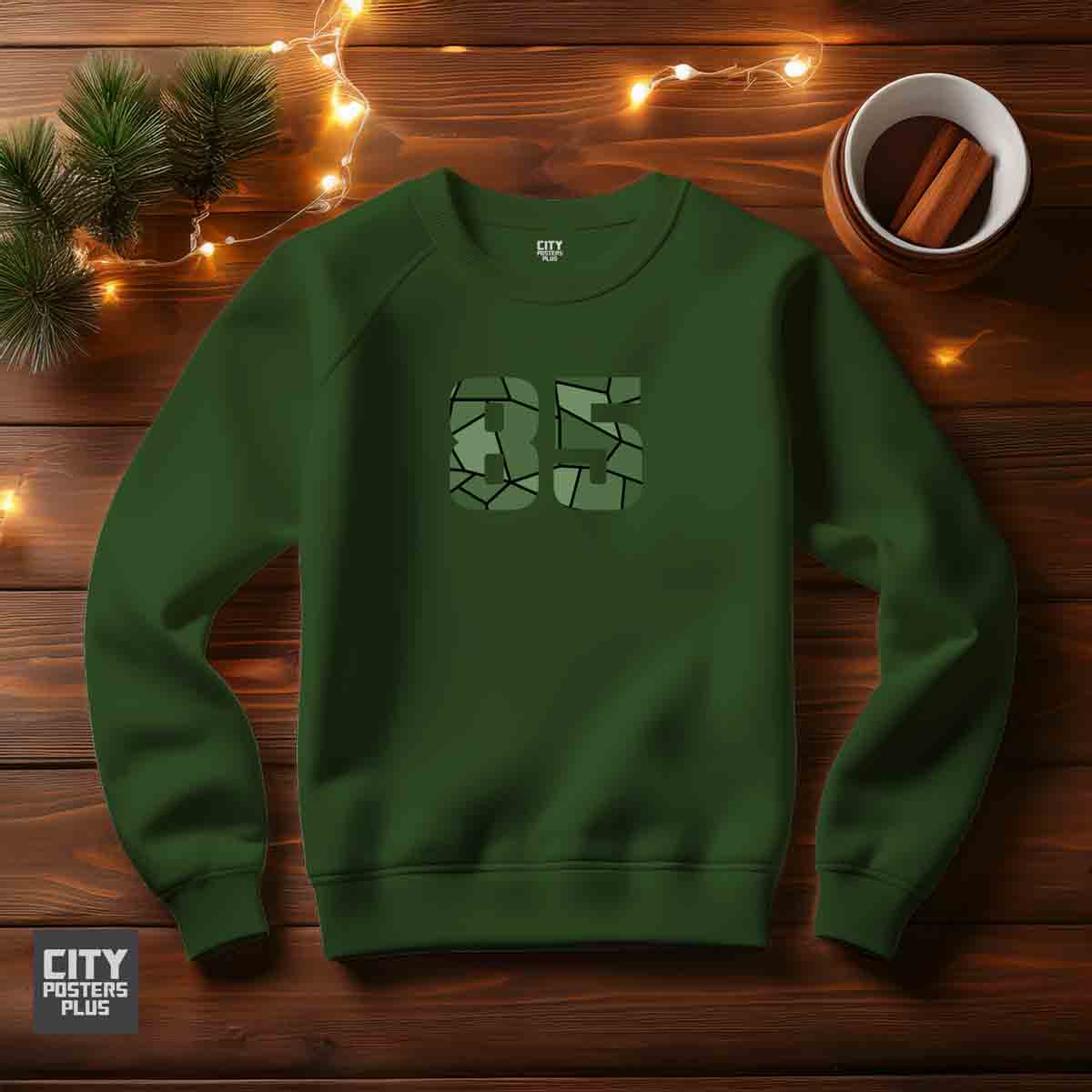 85 Number Unisex Sweatshirt (Olive Green)  Premium Graphic Crewneck