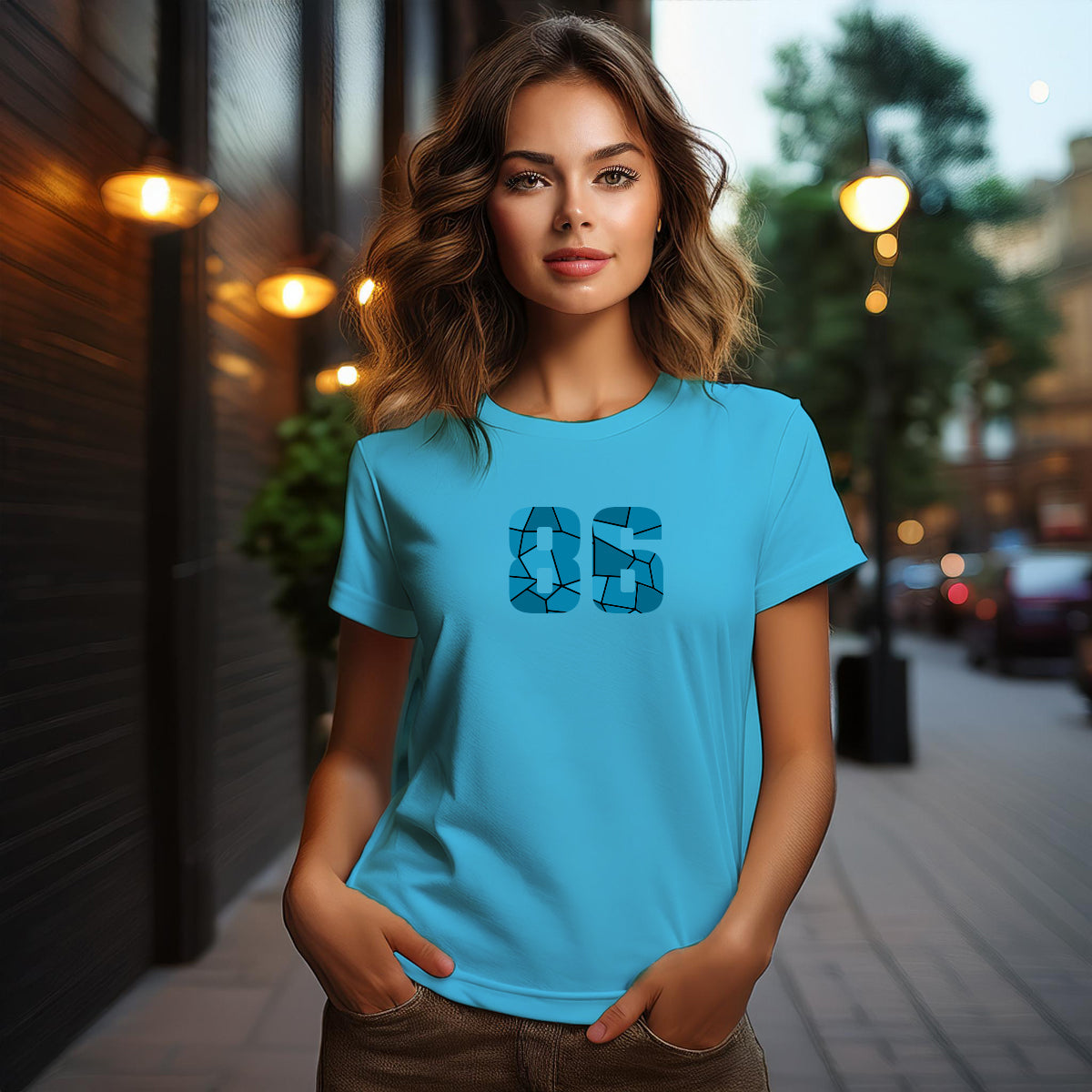 City Posters Plus 86 Number Women T-Shirt (Sky Blue) | Stylish Numeric Graphic Tee