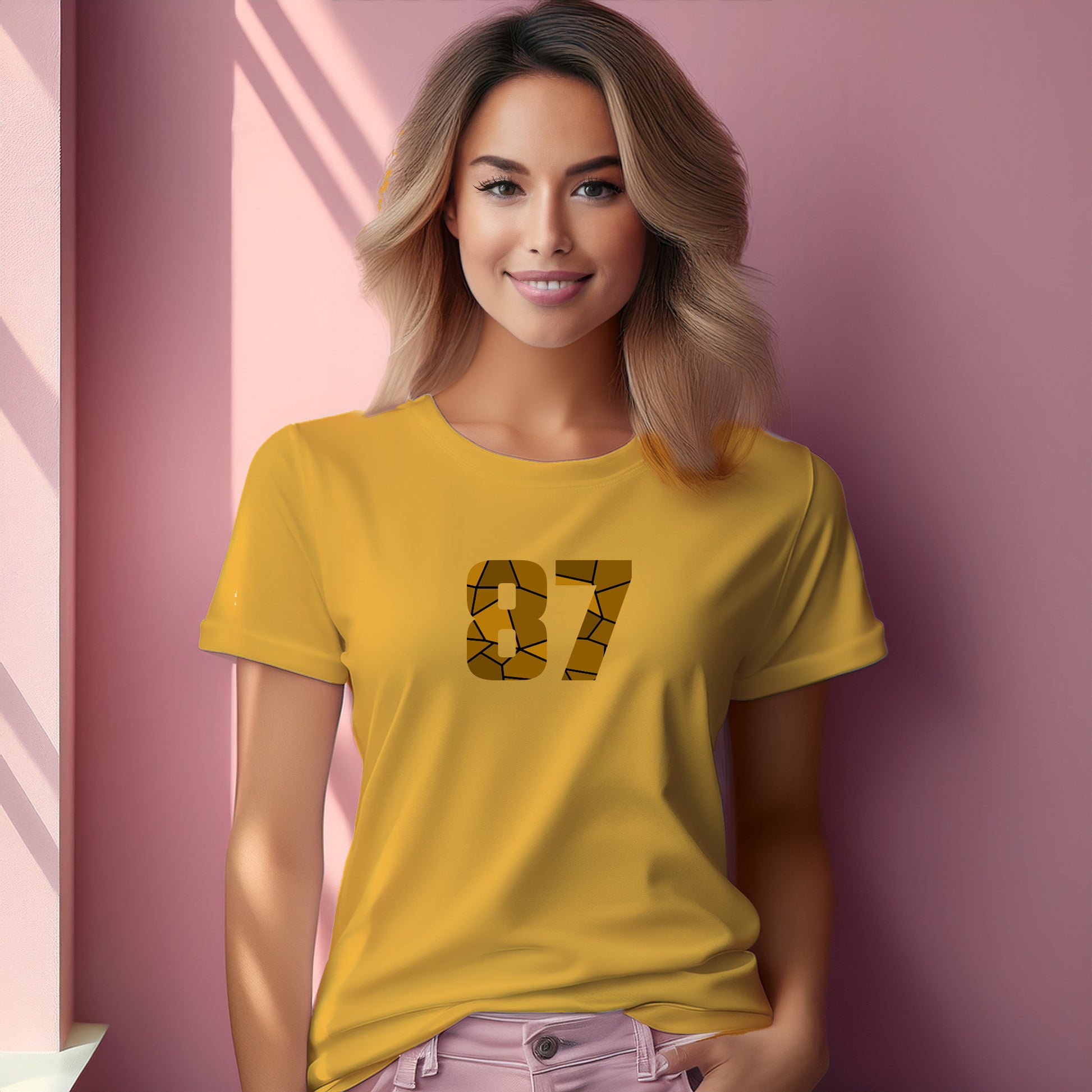 87 Number Women T-Shirt (Golden Yellow) | Stylish Numeric Graphic Tee