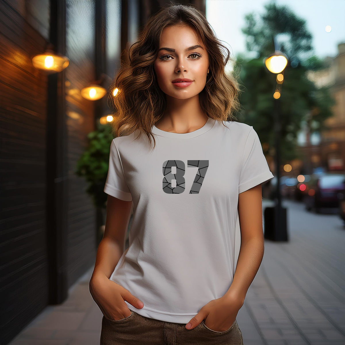 City Posters Plus 87 Number Women T-Shirt (Melange Grey) | Stylish Numeric Graphic Tee