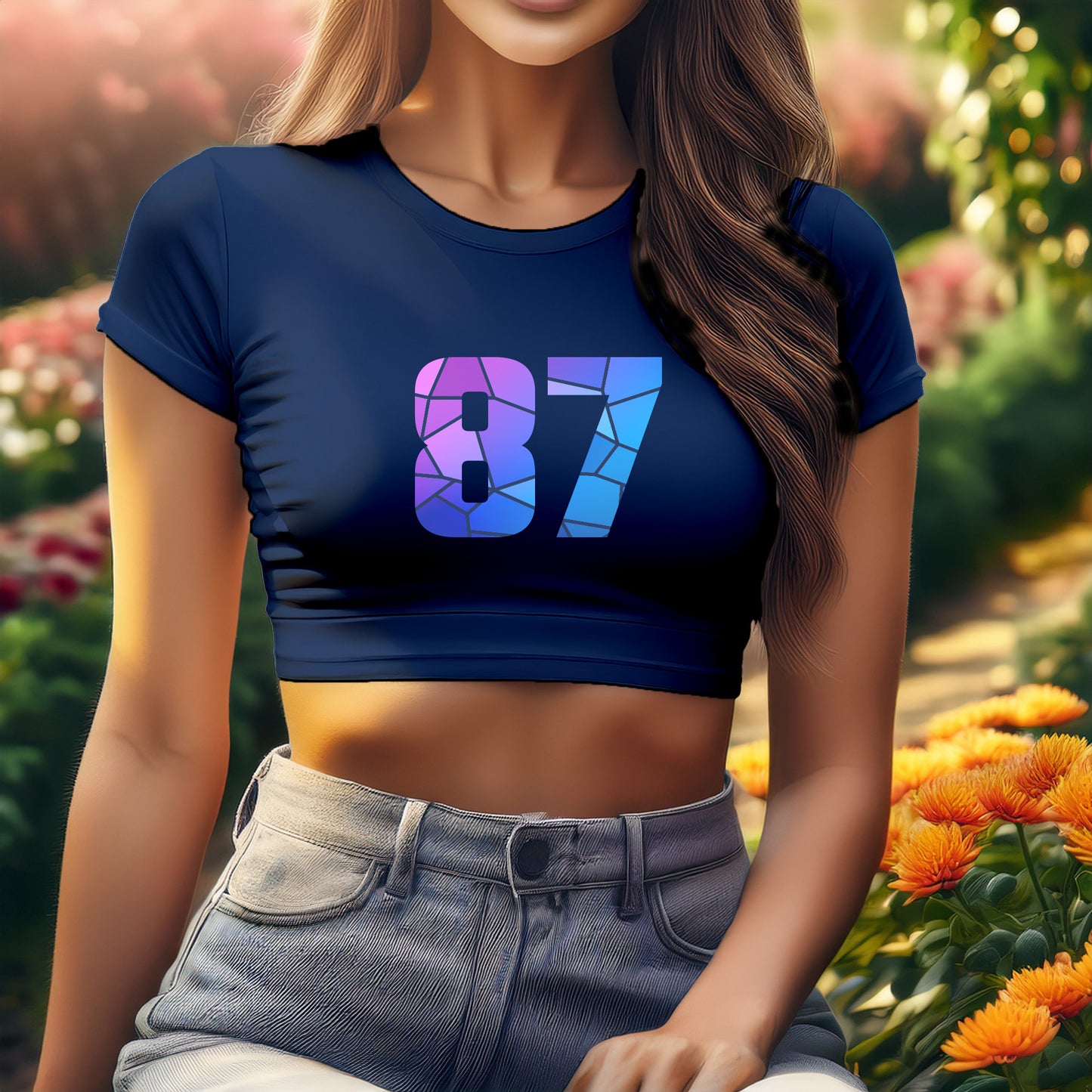City Posters Plus 87 Number Women Crop Top (Navy Blue)