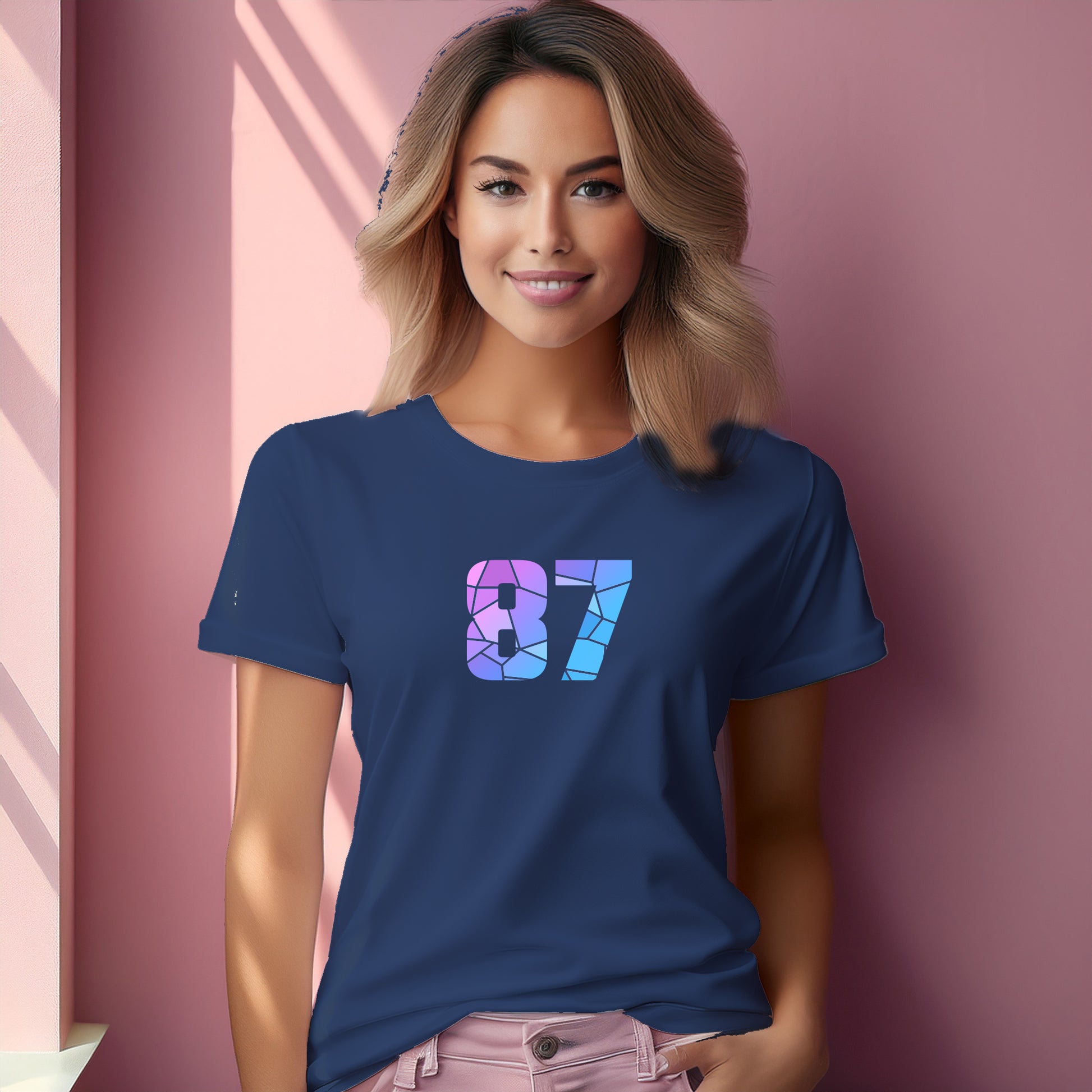 87 Number Women T-Shirt (Navy Blue) | Stylish Numeric Graphic Tee
