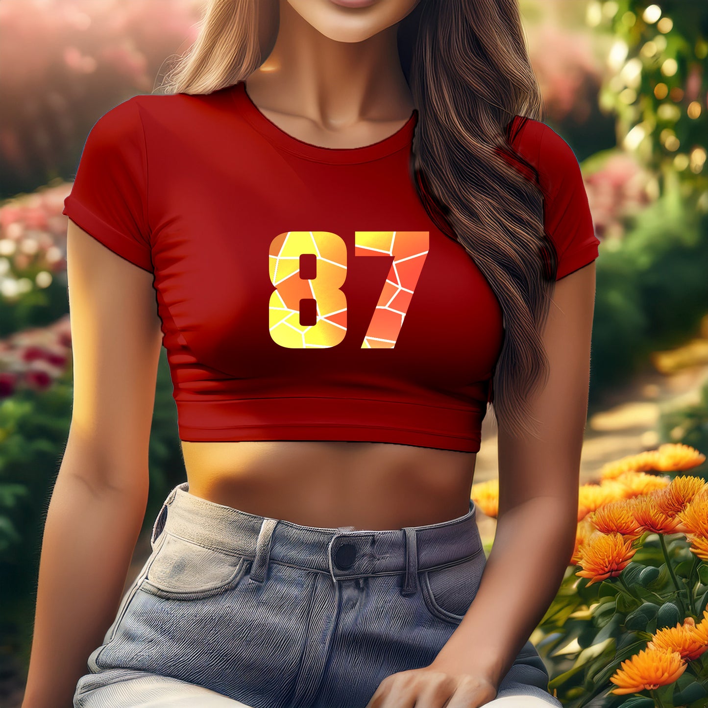 City Posters Plus 87 Number Women Crop Top (Red)