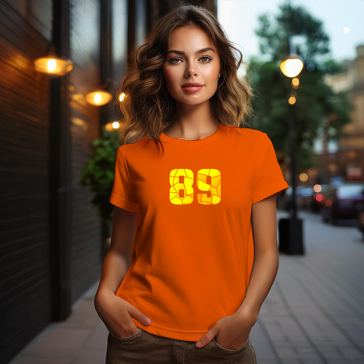 City Posters Plus 89 Number Women T-Shirt (Orange) | Stylish Numeric Graphic Tee