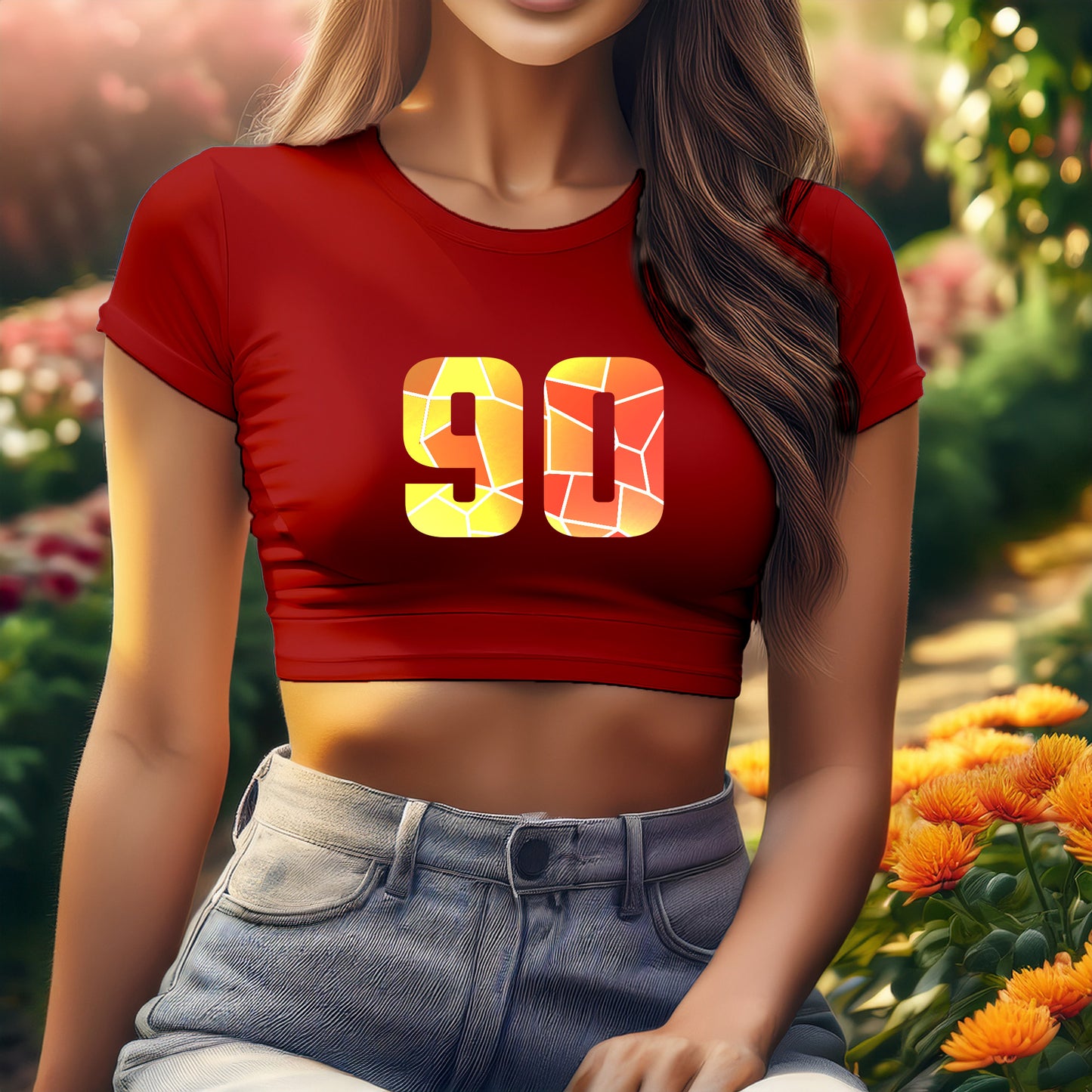 City Posters Plus 90 Number Women Crop Top (Red)