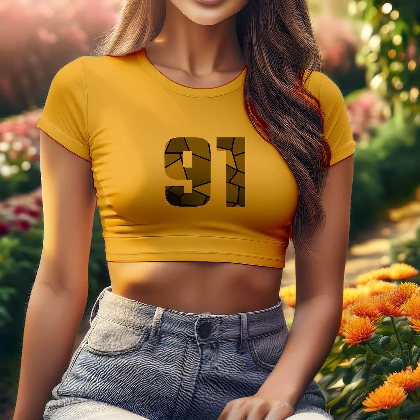 City Posters Plus 91 Number Women Crop Top (Golden Yellow)