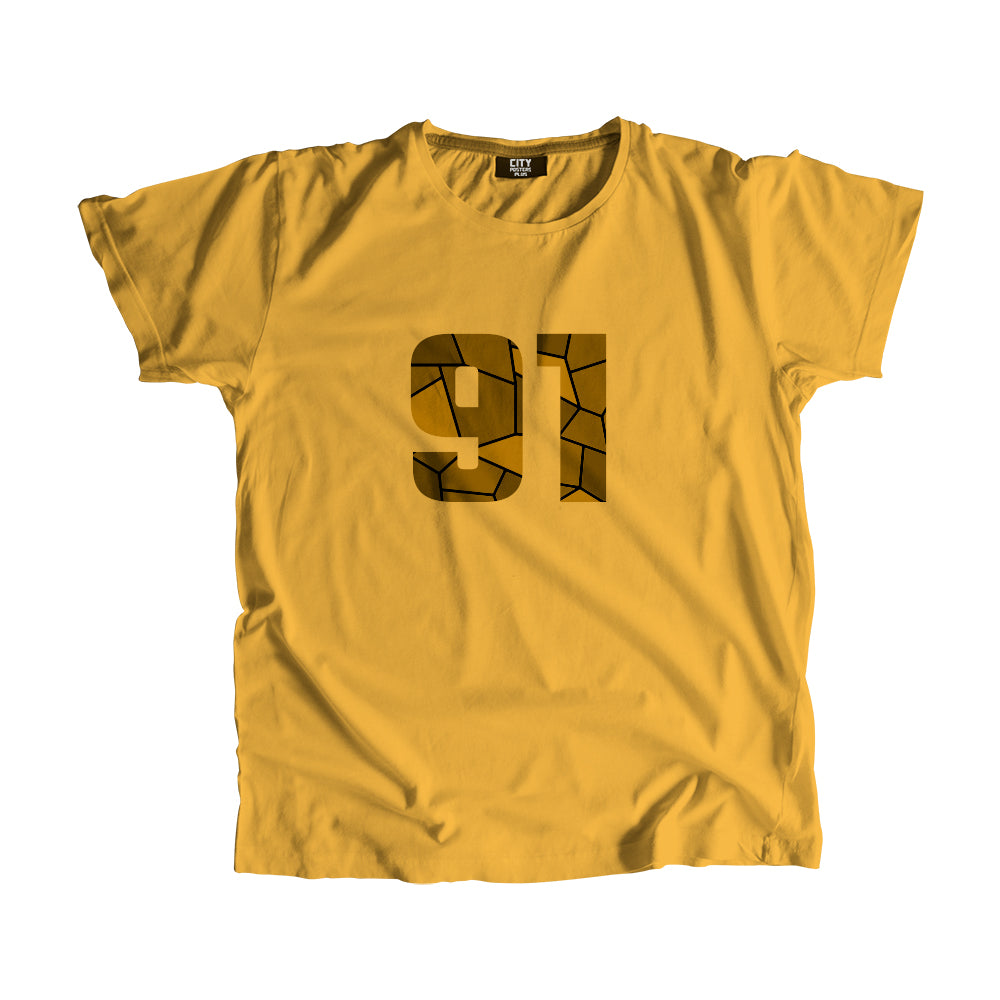 91 Number Men Unisex T-Shirt  (Golden Yellow)| Classic Numeric Graphic Tee