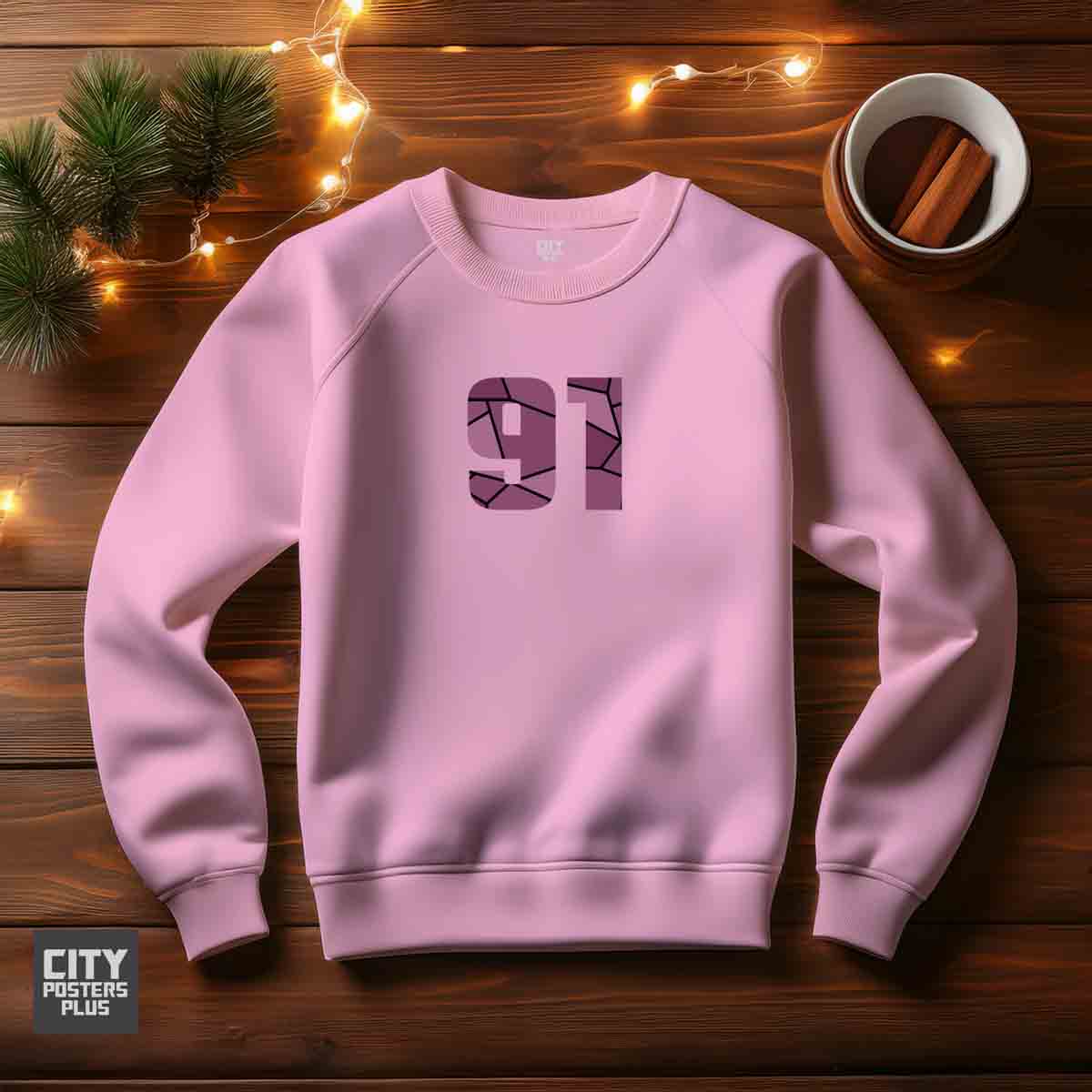 91 Number Unisex Sweatshirt (Light Pink)  Premium Graphic Crewneck