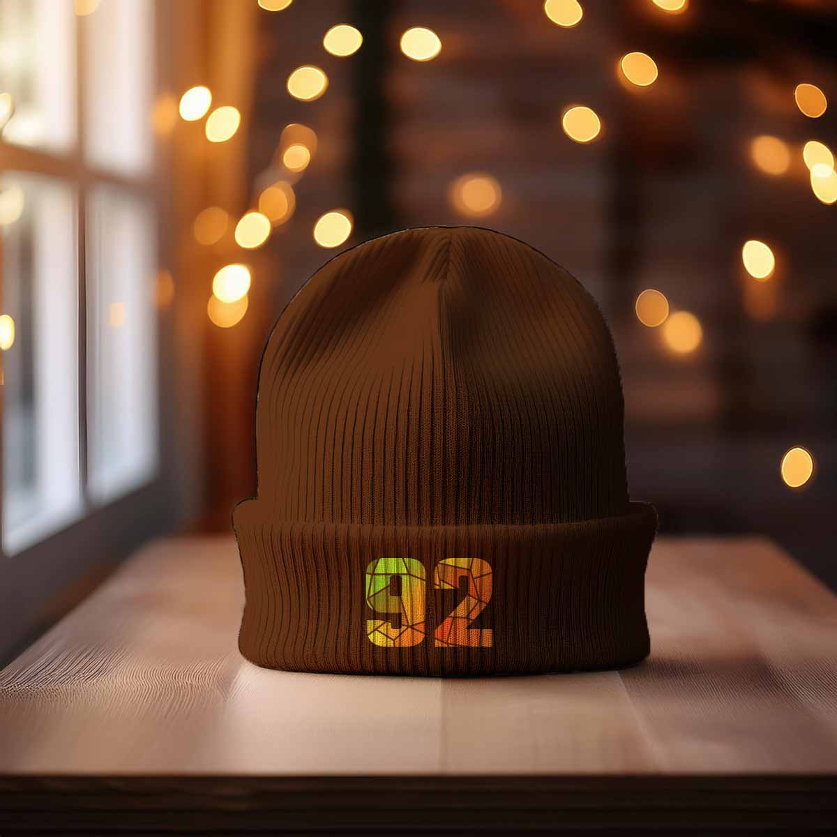 92 Number Cuffed Beanie (Brown)