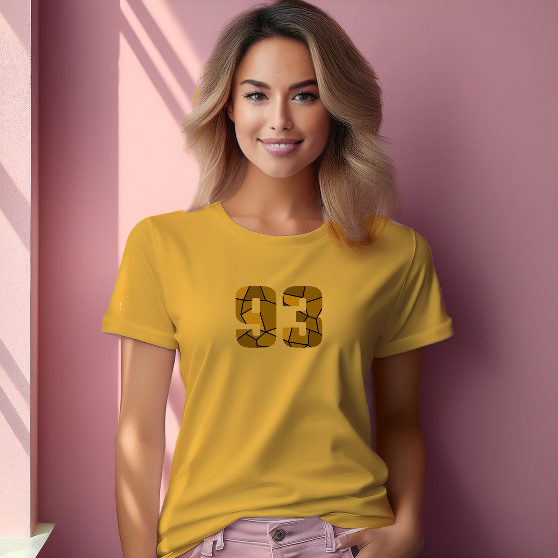 93 Number Women T-Shirt (Golden Yellow) | Stylish Numeric Graphic Tee