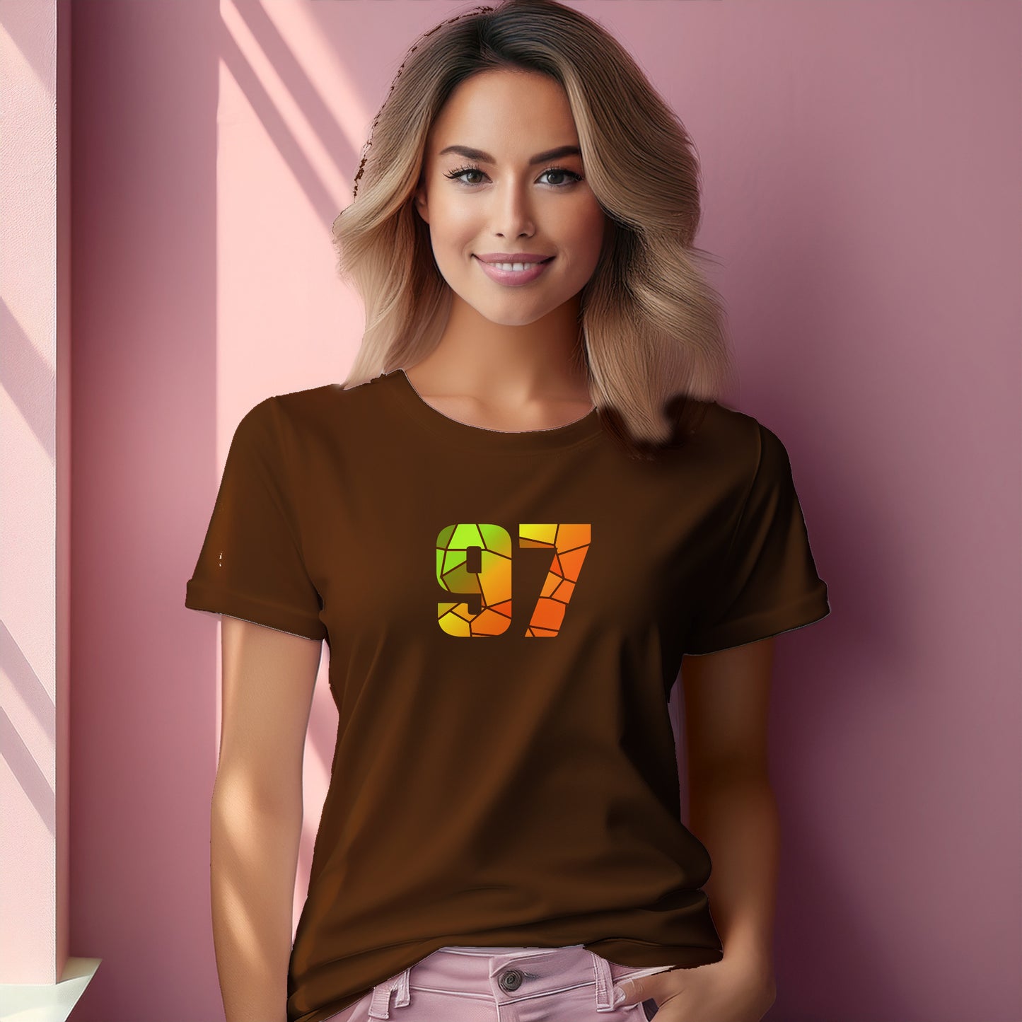 97 Number Women T-Shirt (Brown) | Stylish Numeric Graphic Tee