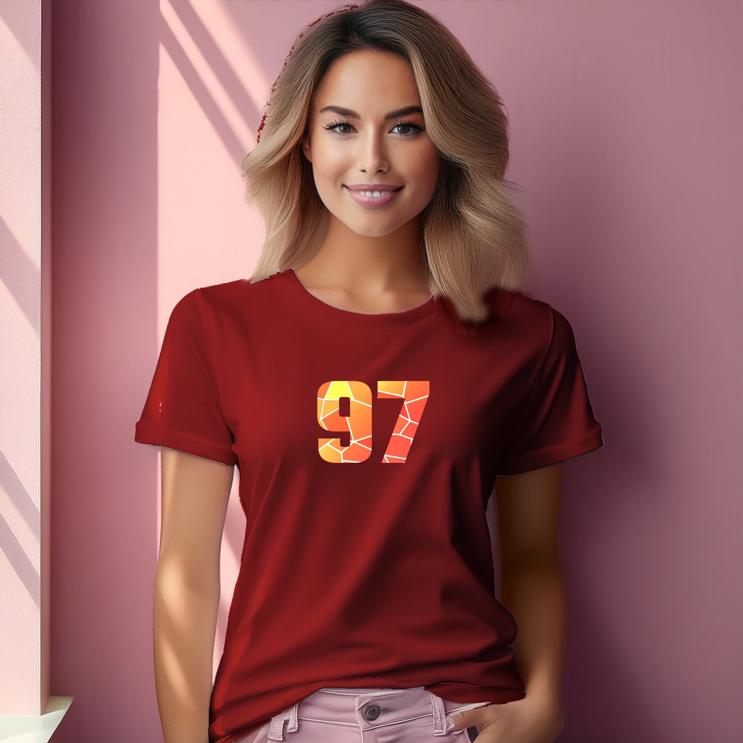 97 Number Women T-Shirt (Red) | Stylish Numeric Graphic Tee