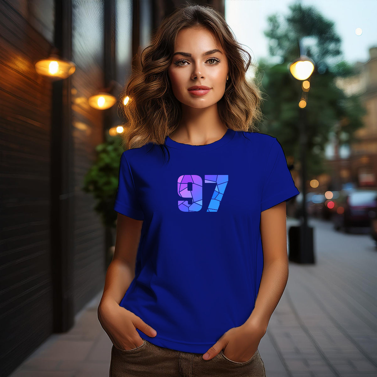 City Posters Plus 97 Number Women T-Shirt (Royal Blue) | Stylish Numeric Graphic Tee