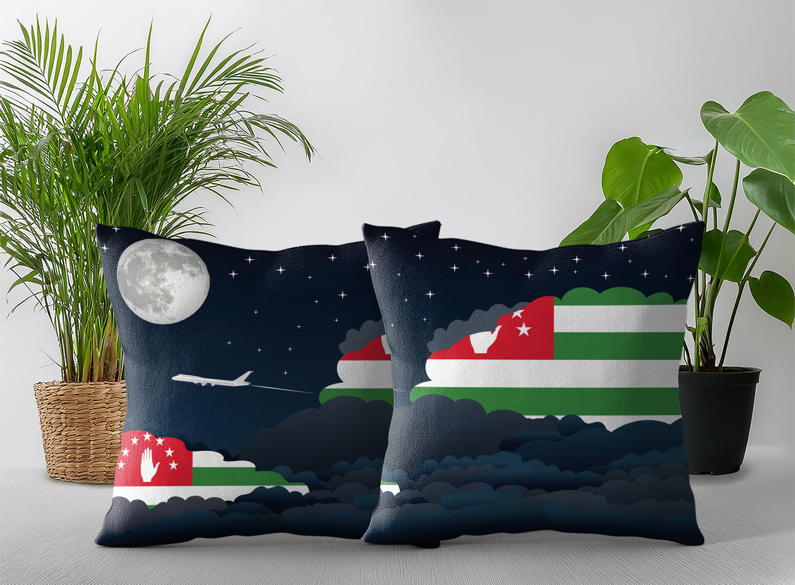 Abkhazia World Airplane Night Clouds Square & Rectangle Pillow Cases | Aviation Night Sky Pillow Covers