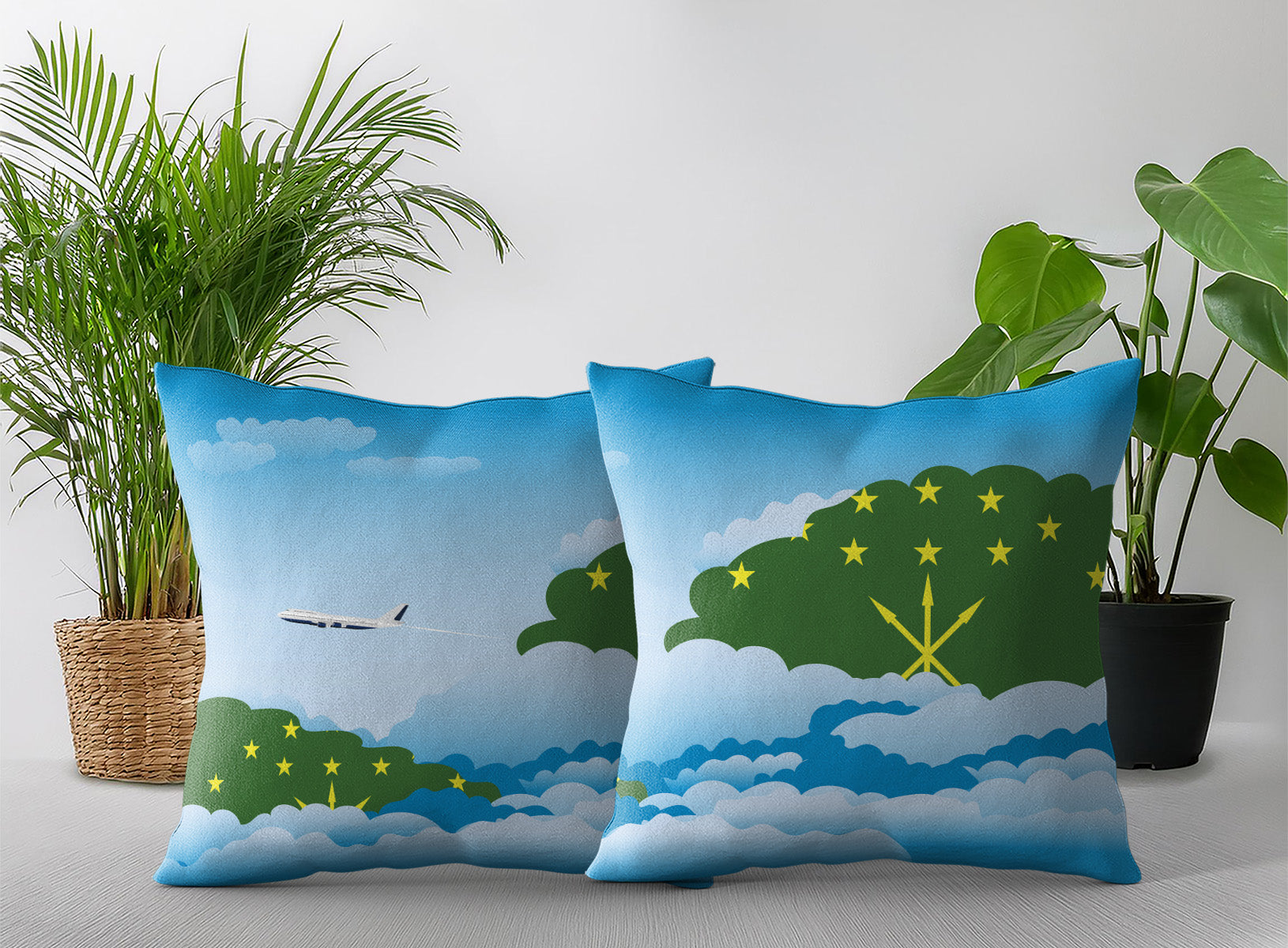 Adygea World Airplane Day Clouds Square & Rectangle Pillow Cases | Aviation Decorative Pillow Covers