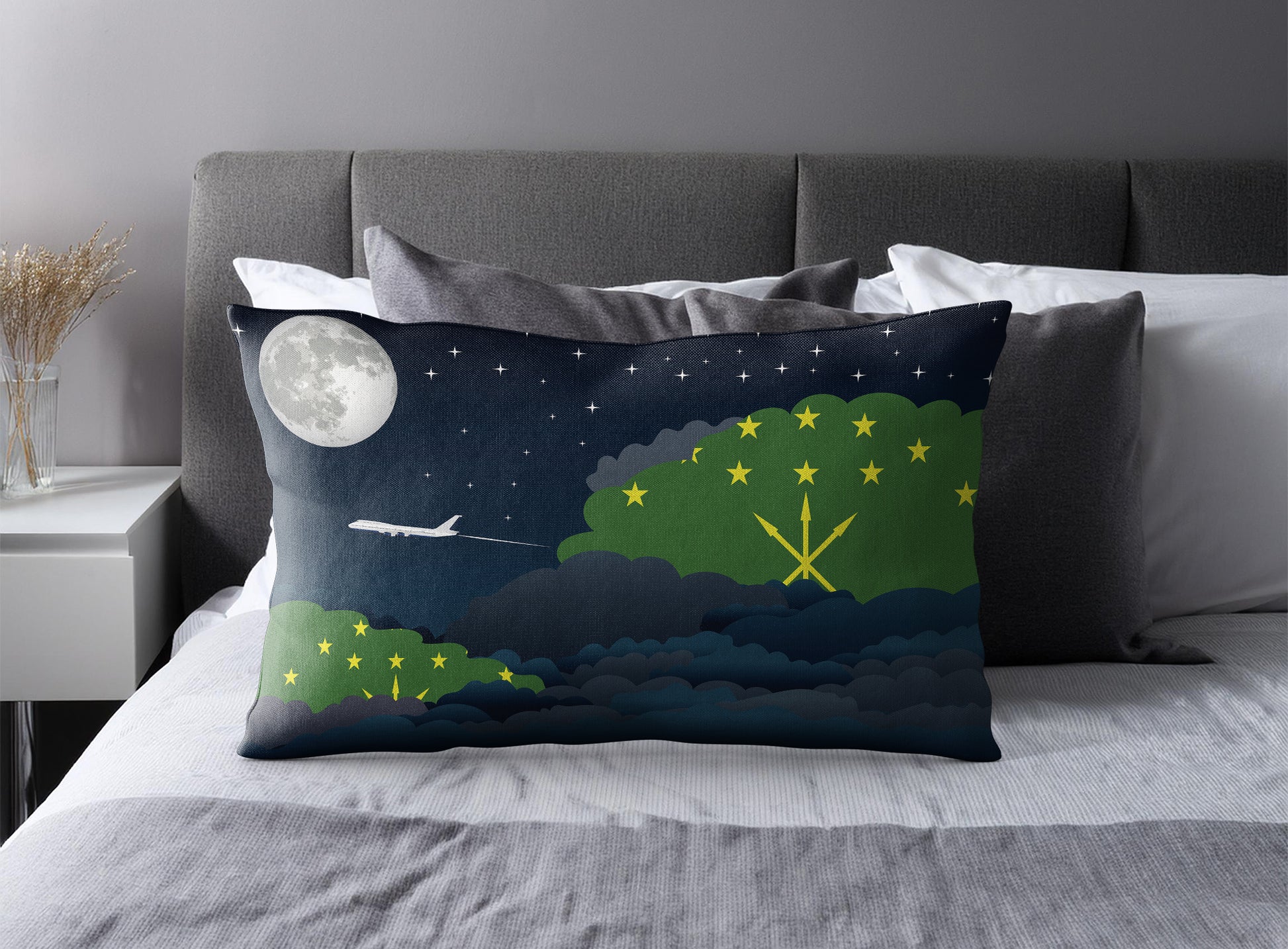 Adygea World Airplane Night Clouds Square & Rectangle Pillow Cases | Aviation Night Sky Pillow Covers