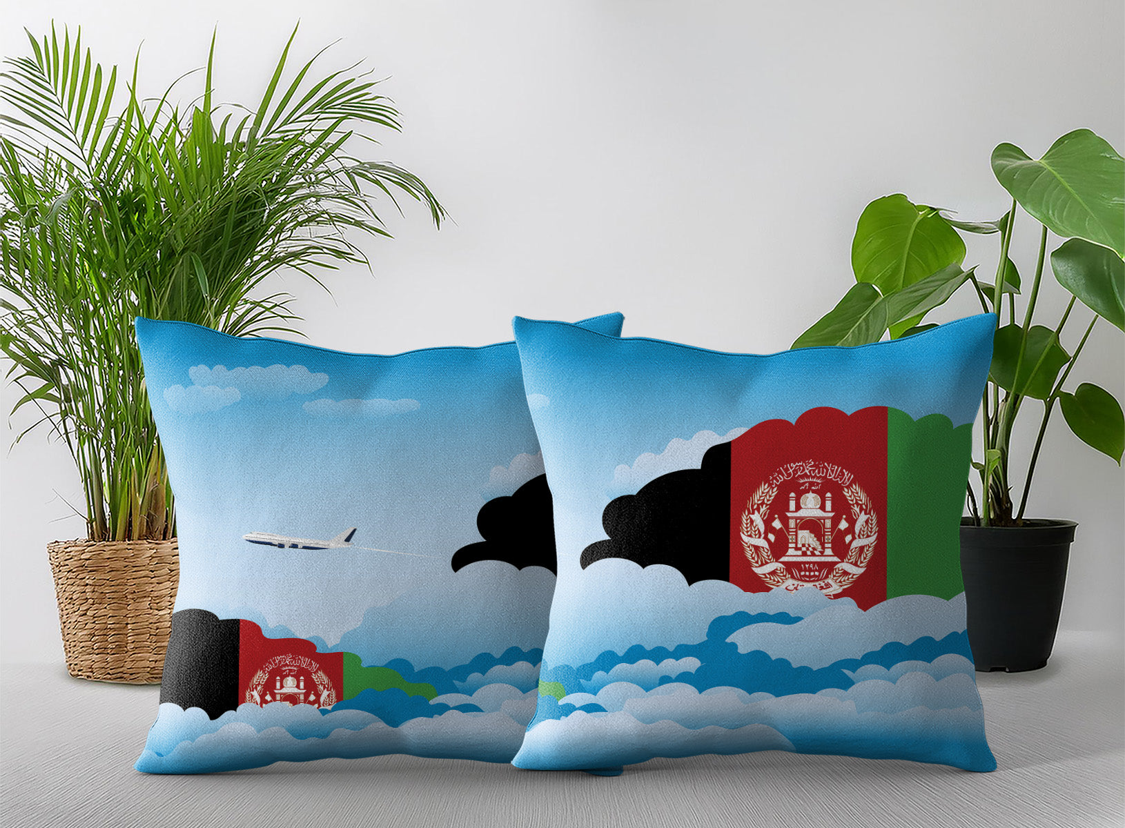 Afghanistan World Airplane Day Clouds Square & Rectangle Pillow Cases | Aviation Decorative Pillow Covers