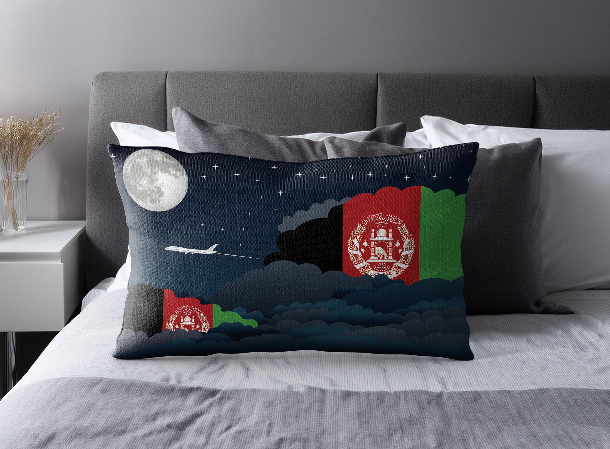 Afghanistan World Airplane Night Clouds Square & Rectangle Pillow Cases | Aviation Night Sky Pillow Covers