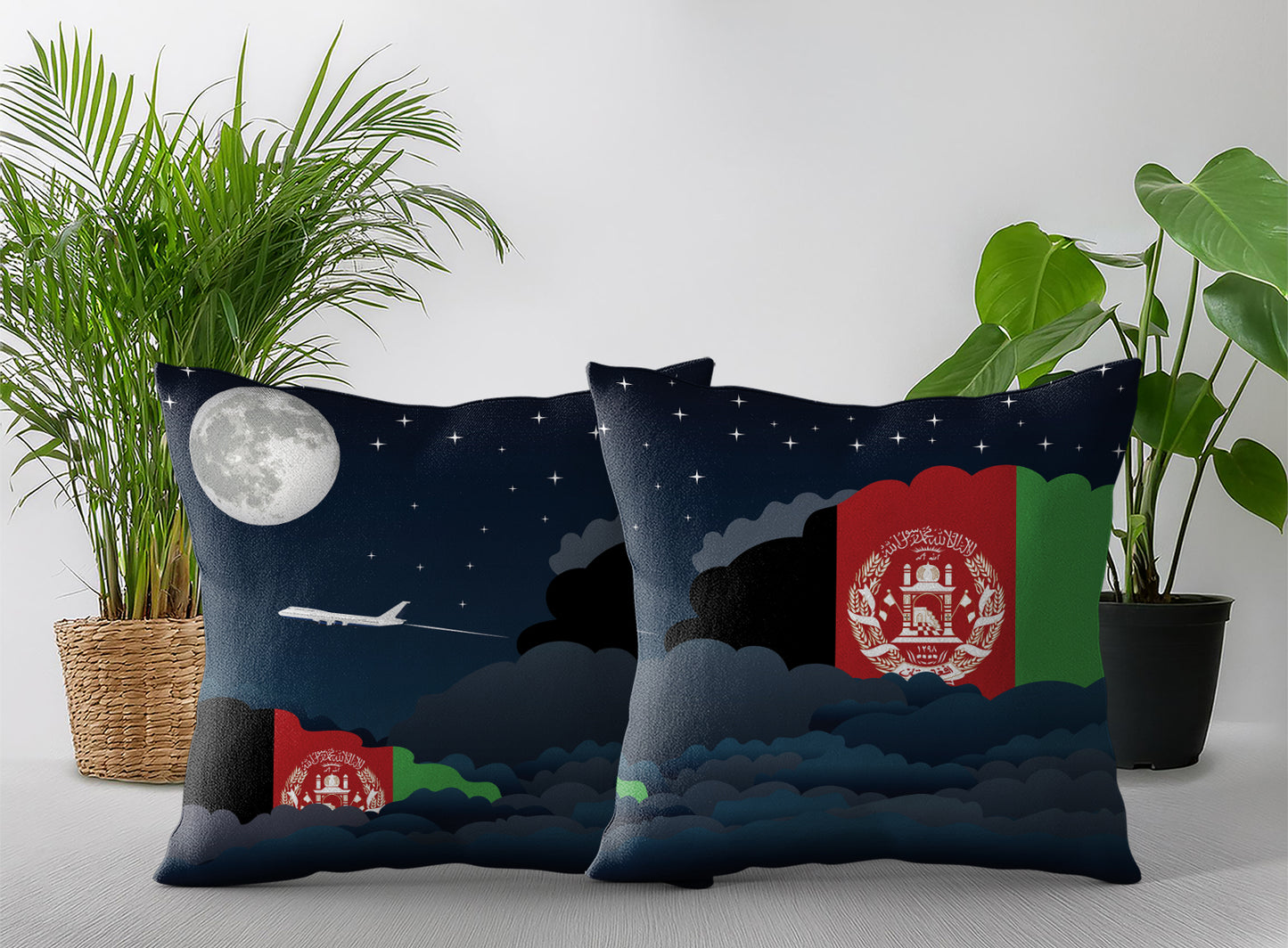 Afghanistan World Airplane Night Clouds Square & Rectangle Pillow Cases | Aviation Night Sky Pillow Covers