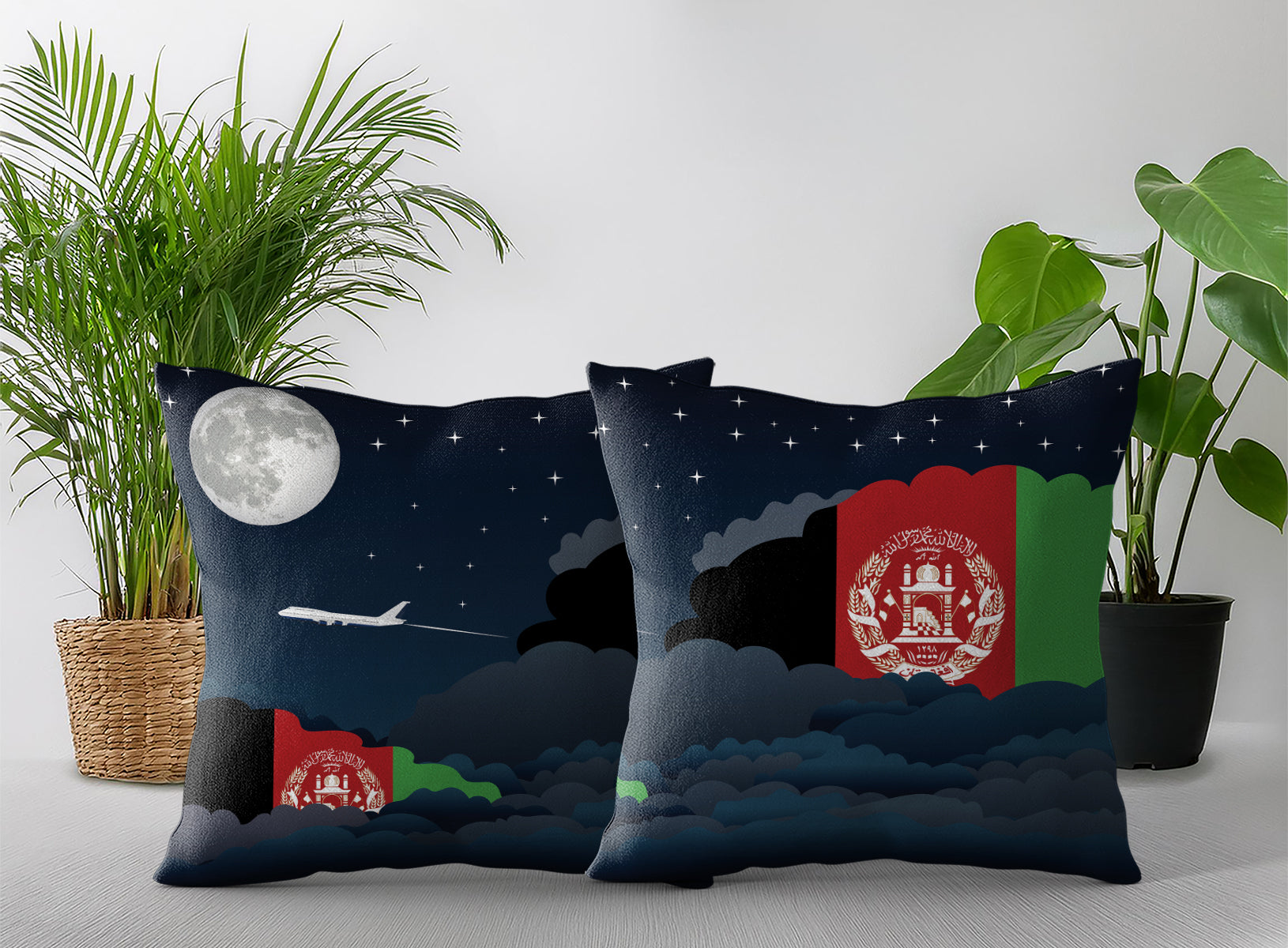 Afghanistan World Airplane Night Clouds Square & Rectangle Pillow Cases | Aviation Night Sky Pillow Covers