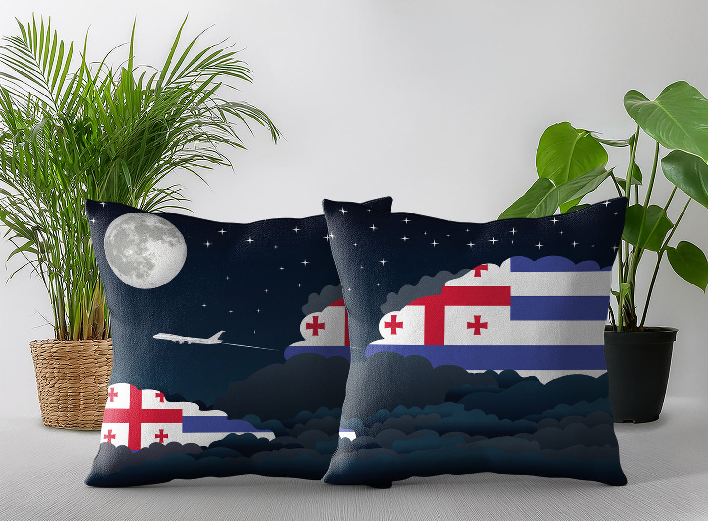 Ajaria World Airplane Night Clouds Square & Rectangle Pillow Cases | Aviation Night Sky Pillow Covers
