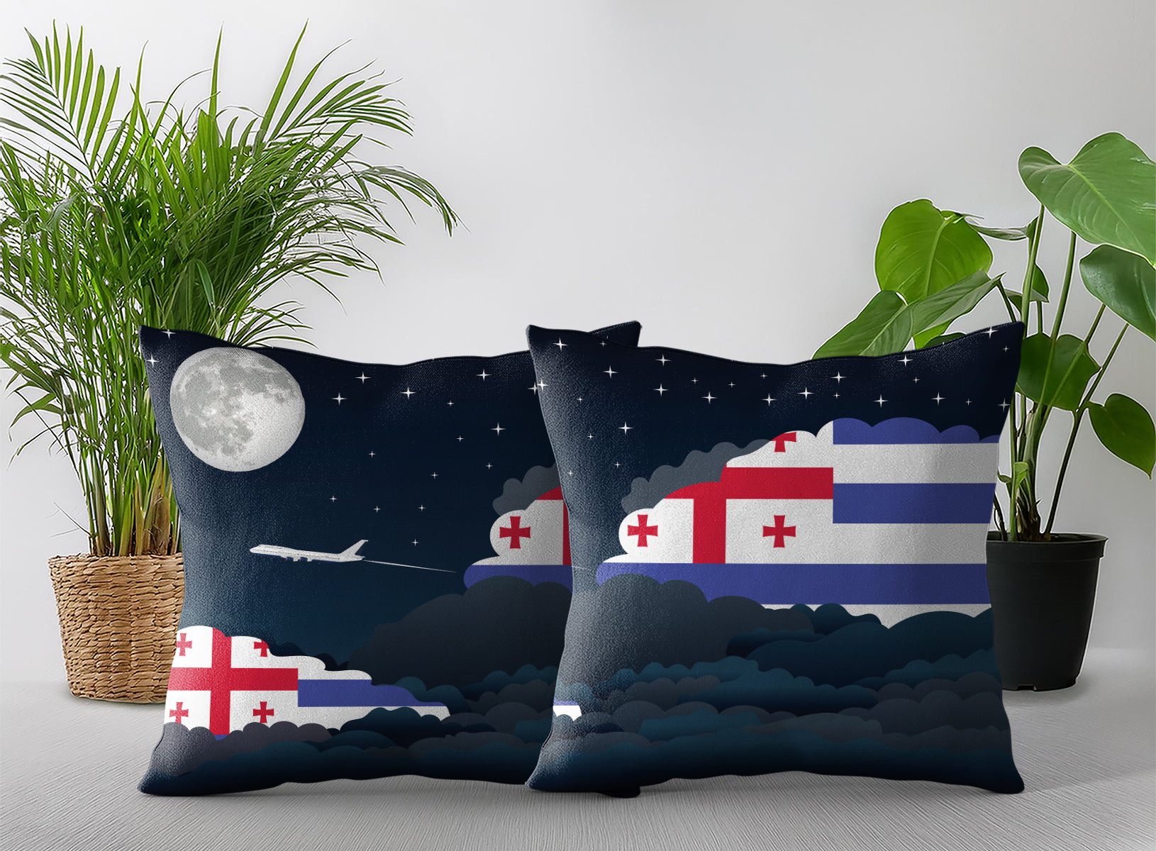 Ajaria World Airplane Night Clouds Square & Rectangle Pillow Cases | Aviation Night Sky Pillow Covers