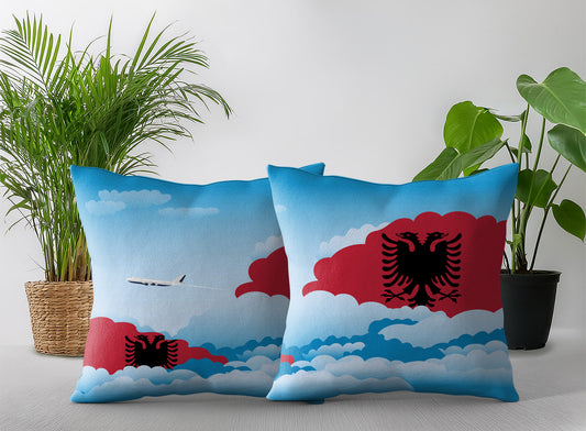 Albania World Airplane Day Clouds Square & Rectangle Pillow Cases | Aviation Decorative Pillow Covers