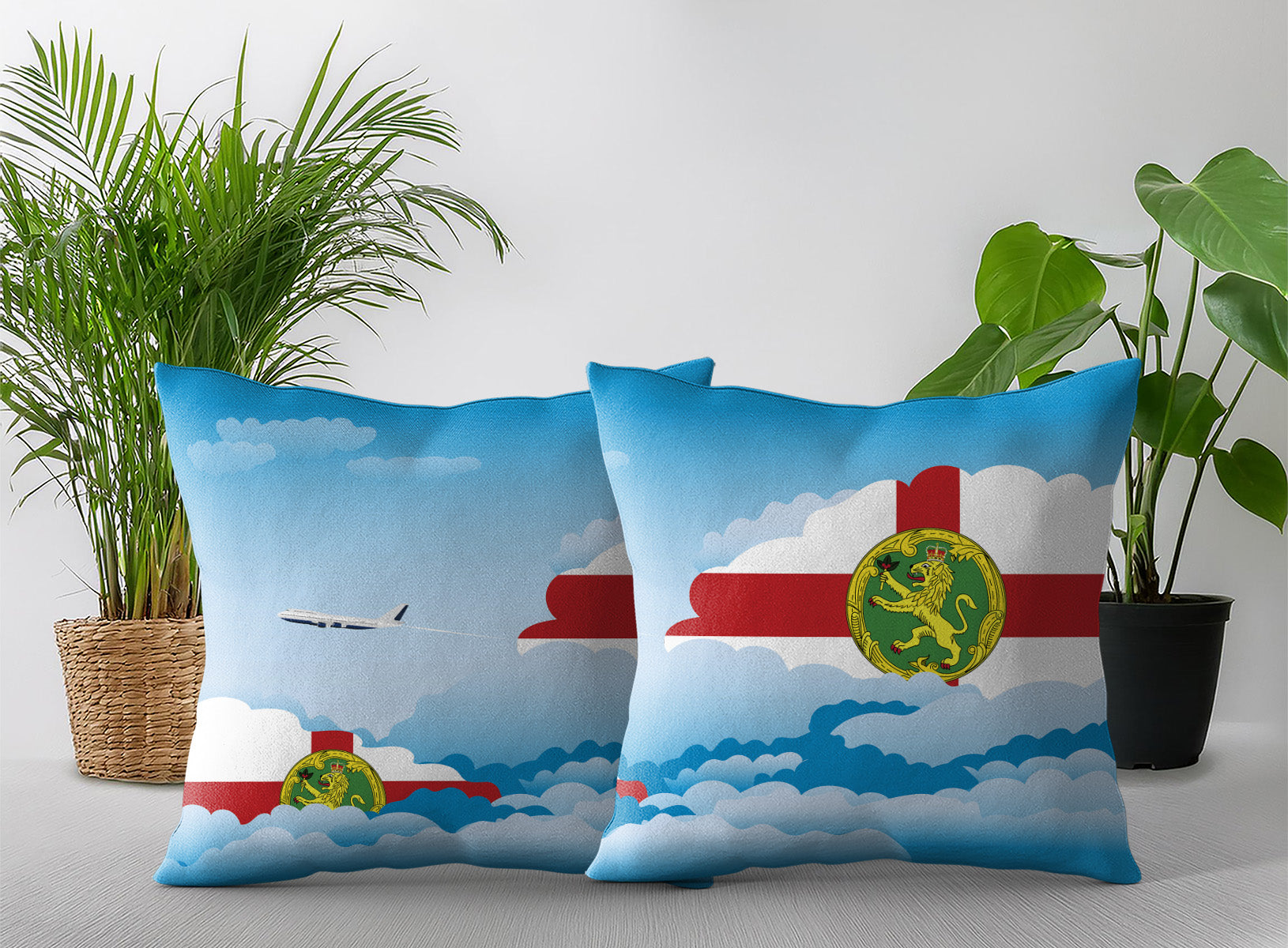 Alderney World Airplane Day Clouds Square & Rectangle Pillow Cases | Aviation Decorative Pillow Covers