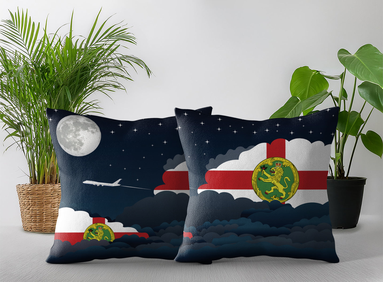Alderney World Airplane Night Clouds Square & Rectangle Pillow Cases | Aviation Night Sky Pillow Covers