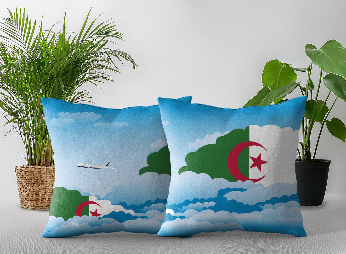 Algeria World Airplane Day Clouds Square & Rectangle Pillow Cases | Aviation Decorative Pillow Covers