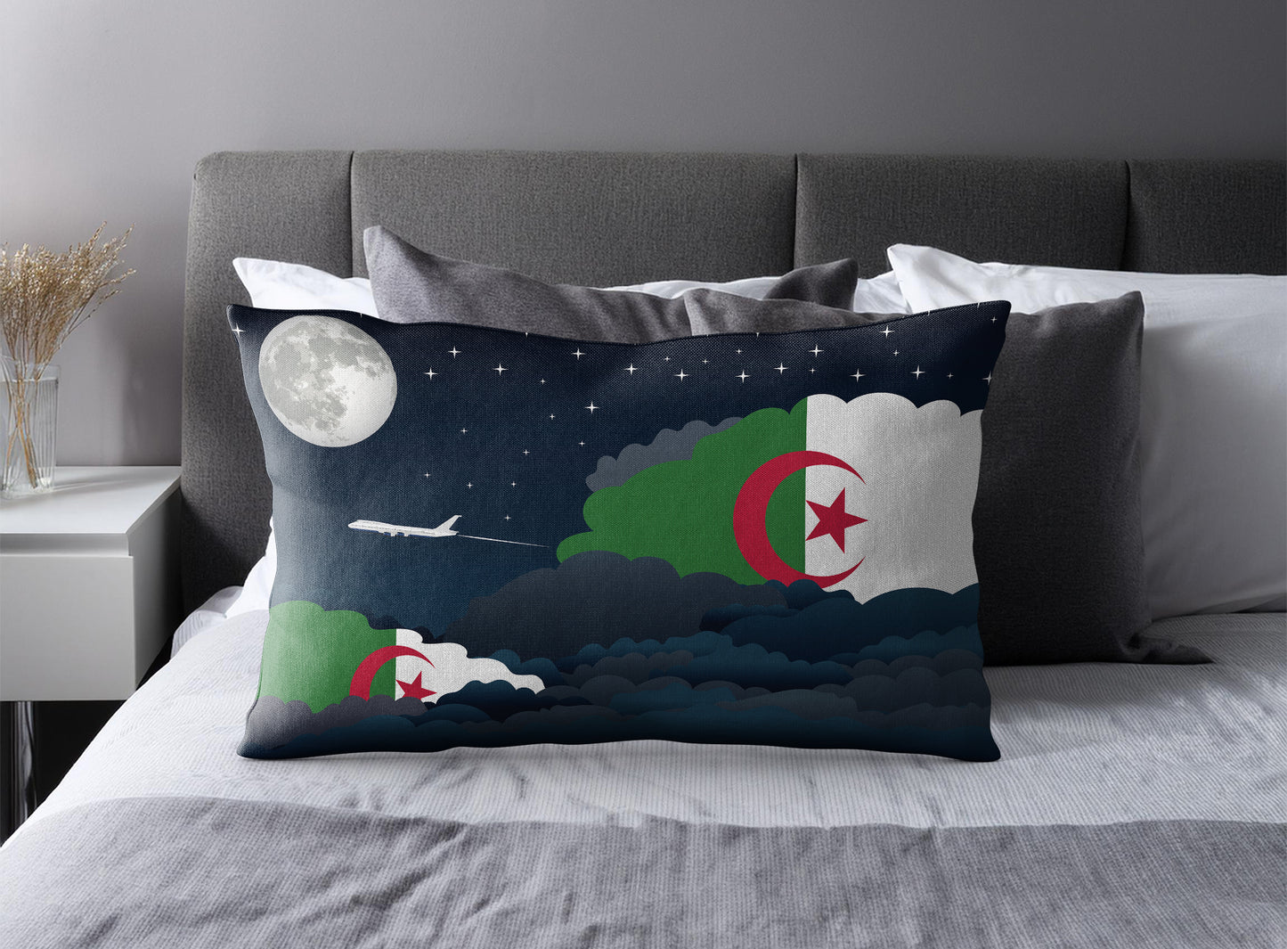 Algeria World Airplane Night Clouds Square & Rectangle Pillow Cases | Aviation Night Sky Pillow Covers