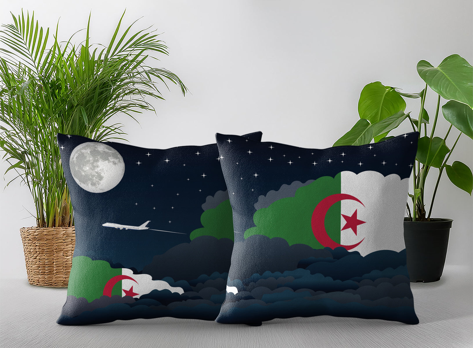Algeria World Airplane Night Clouds Square & Rectangle Pillow Cases | Aviation Night Sky Pillow Covers