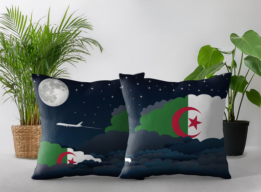 Algeria World Airplane Night Clouds Square & Rectangle Pillow Cases | Aviation Night Sky Pillow Covers