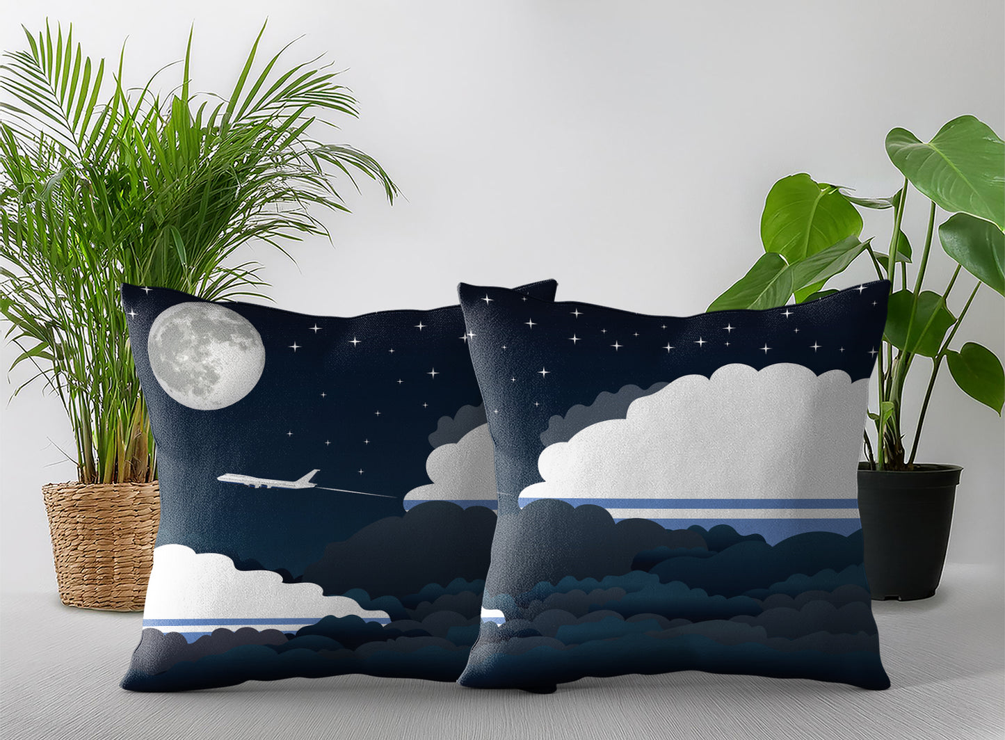 Altai Republic World Airplane Night Clouds Square & Rectangle Pillow Cases | Aviation Night Sky Pillow Covers