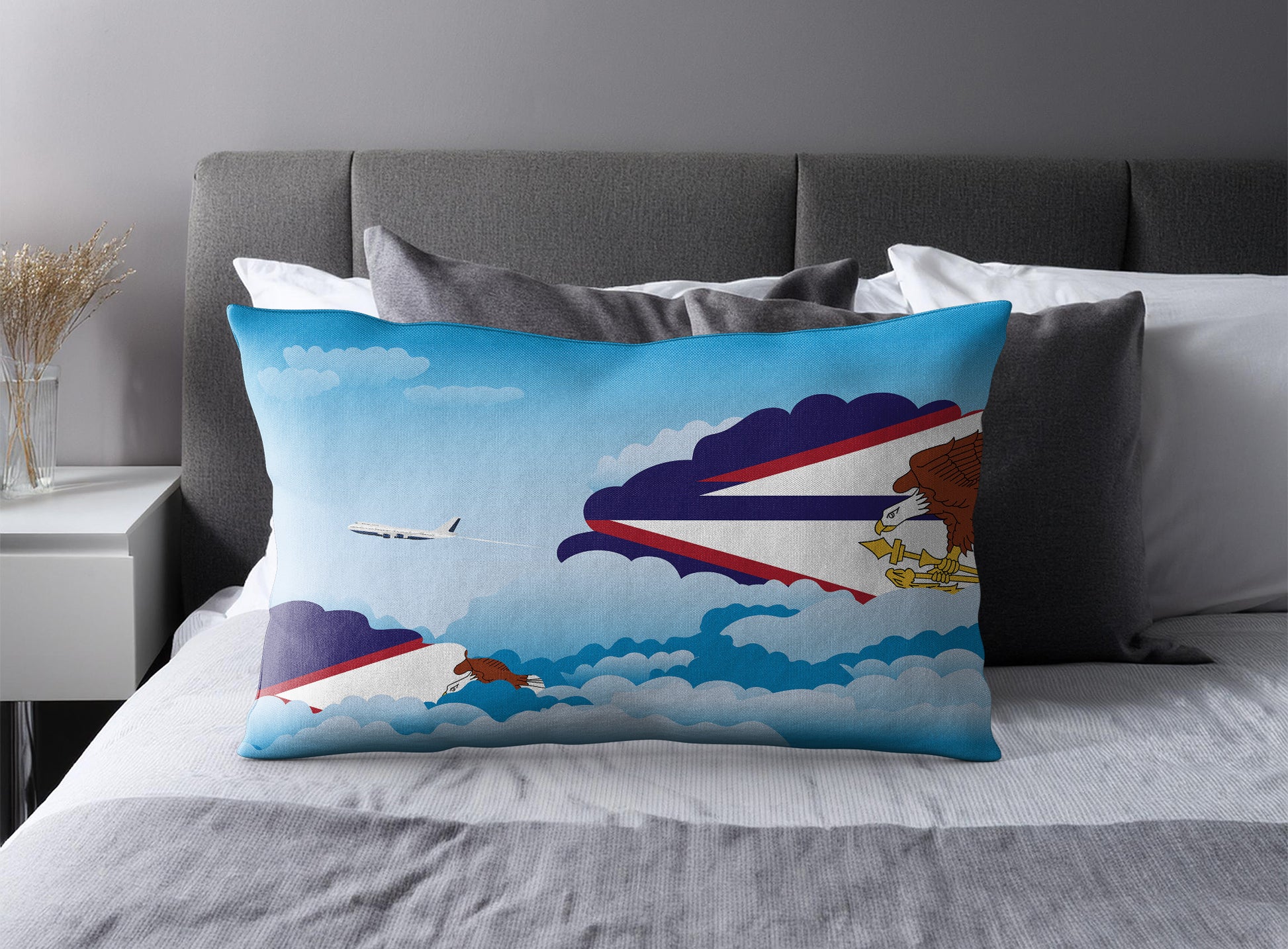 American Samoa World Airplane Day Clouds Square & Rectangle Pillow Cases | Aviation Decorative Pillow Covers