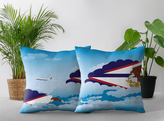 American Samoa World Airplane Day Clouds Square & Rectangle Pillow Cases | Aviation Decorative Pillow Covers