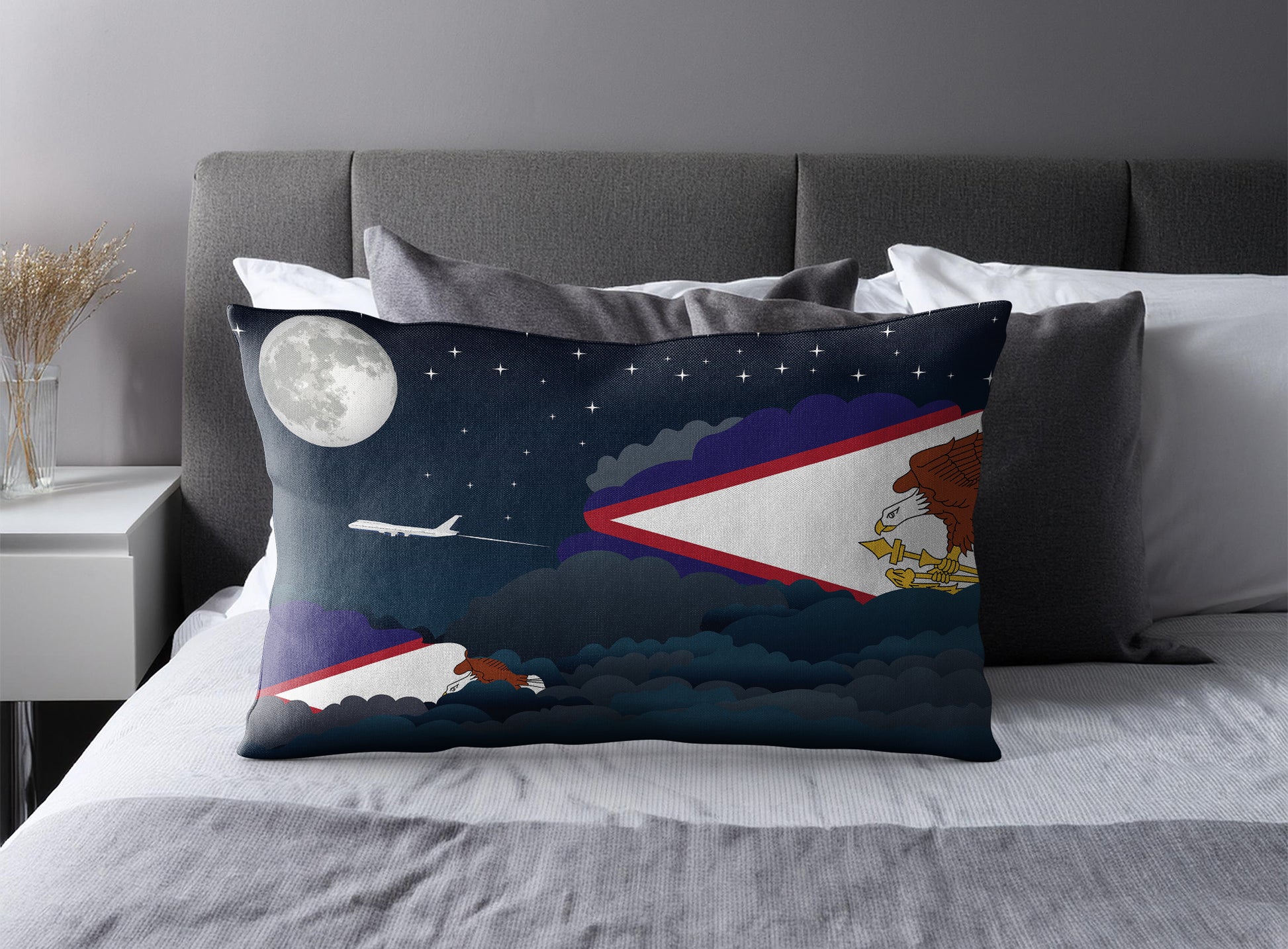 American Samoa World Airplane Night Clouds Square & Rectangle Pillow Cases | Aviation Night Sky Pillow Covers