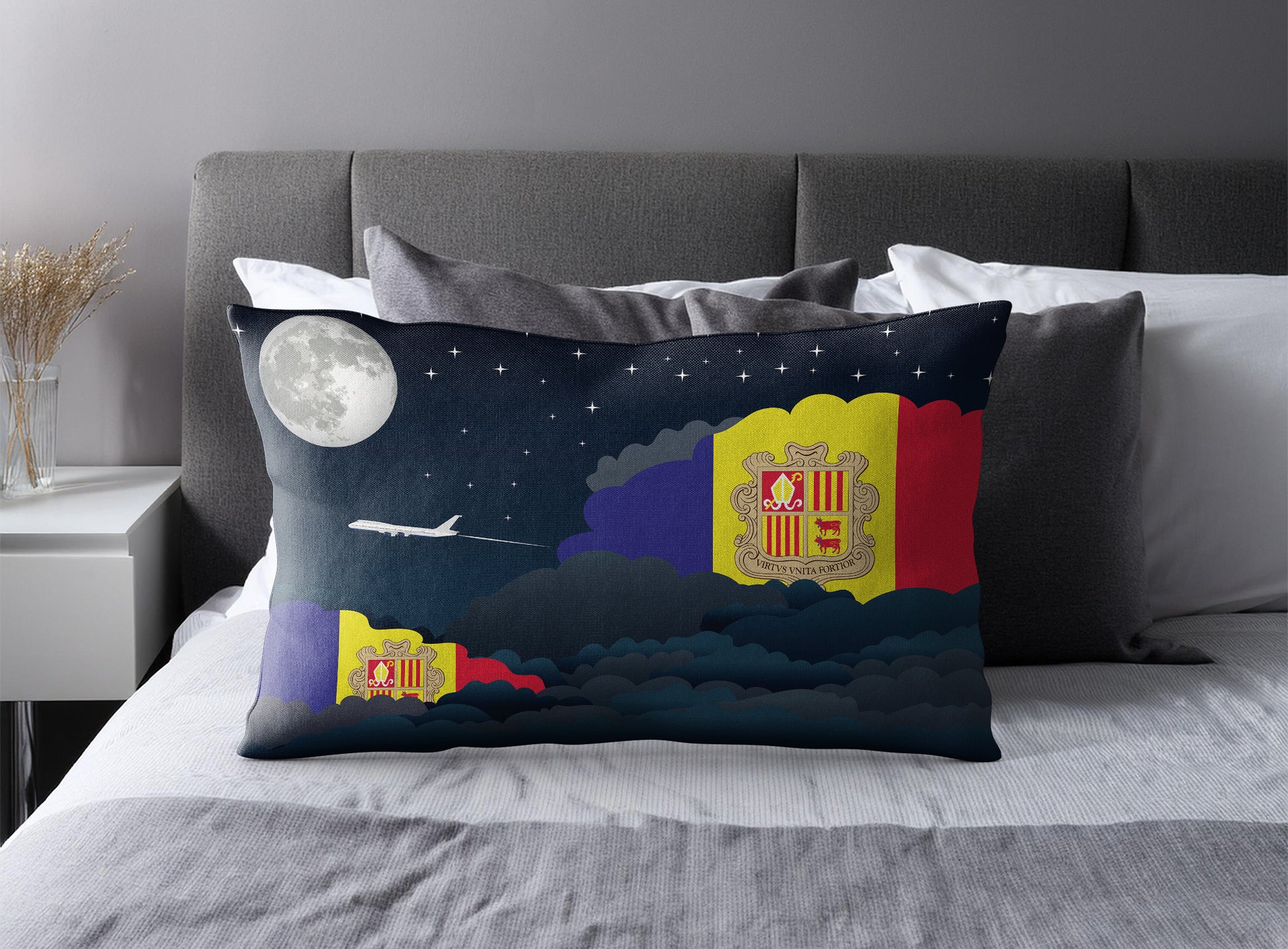 Andorra World Airplane Night Clouds Square & Rectangle Pillow Cases | Aviation Night Sky Pillow Covers