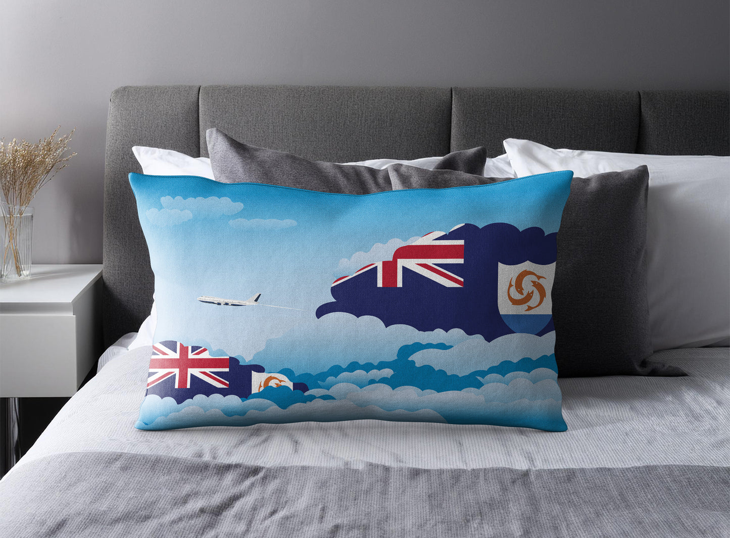 Anguilla World Airplane Day Clouds Square & Rectangle Pillow Cases | Aviation Decorative Pillow Covers