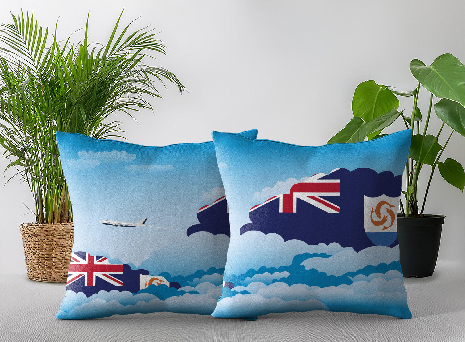 Anguilla World Airplane Day Clouds Square & Rectangle Pillow Cases | Aviation Decorative Pillow Covers