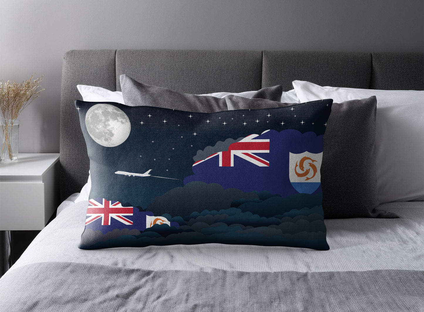 Anguilla World Airplane Night Clouds Square & Rectangle Pillow Cases | Aviation Night Sky Pillow Covers
