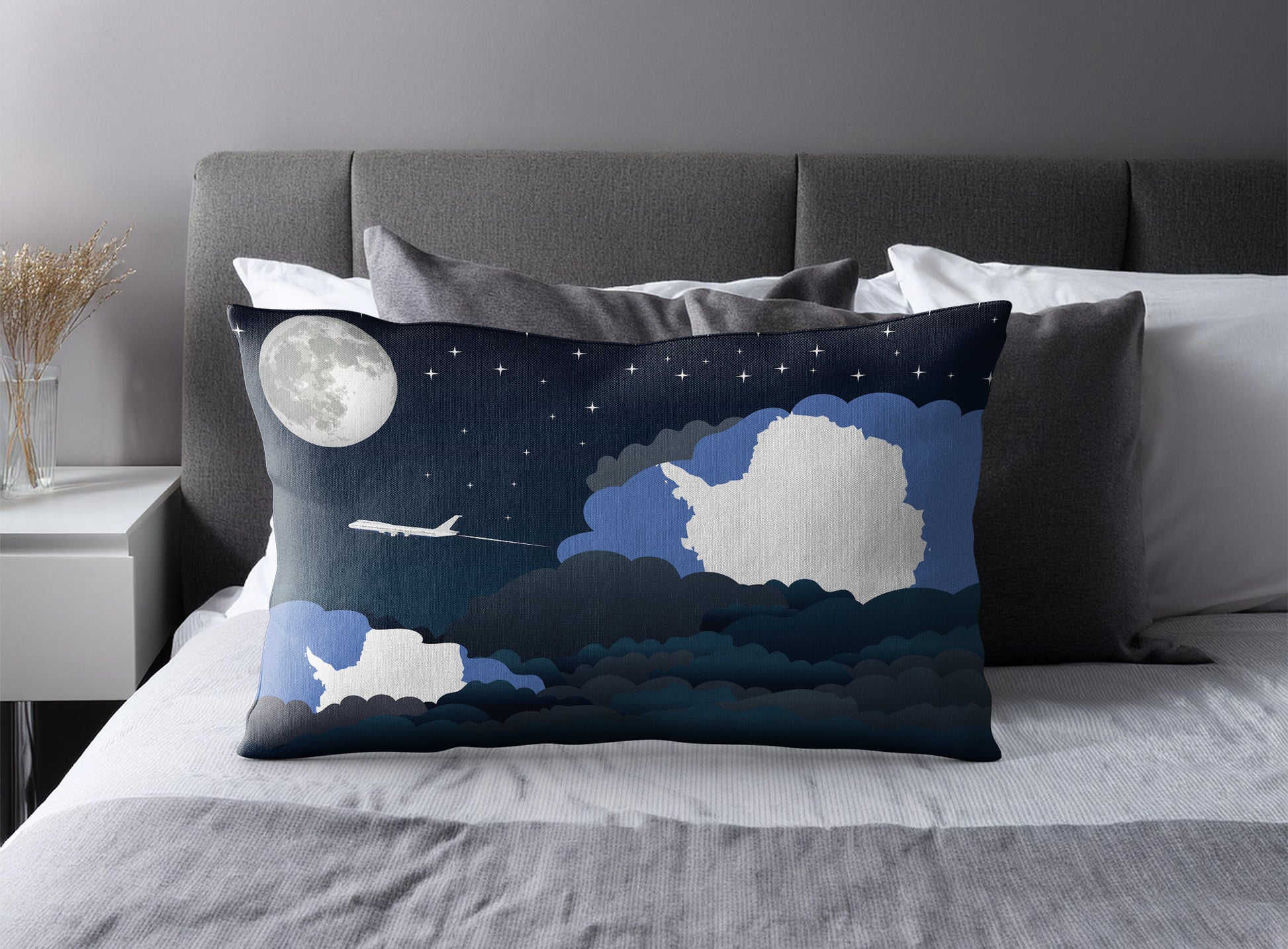 Antarctica World Airplane Night Clouds Square & Rectangle Pillow Cases | Aviation Night Sky Pillow Covers